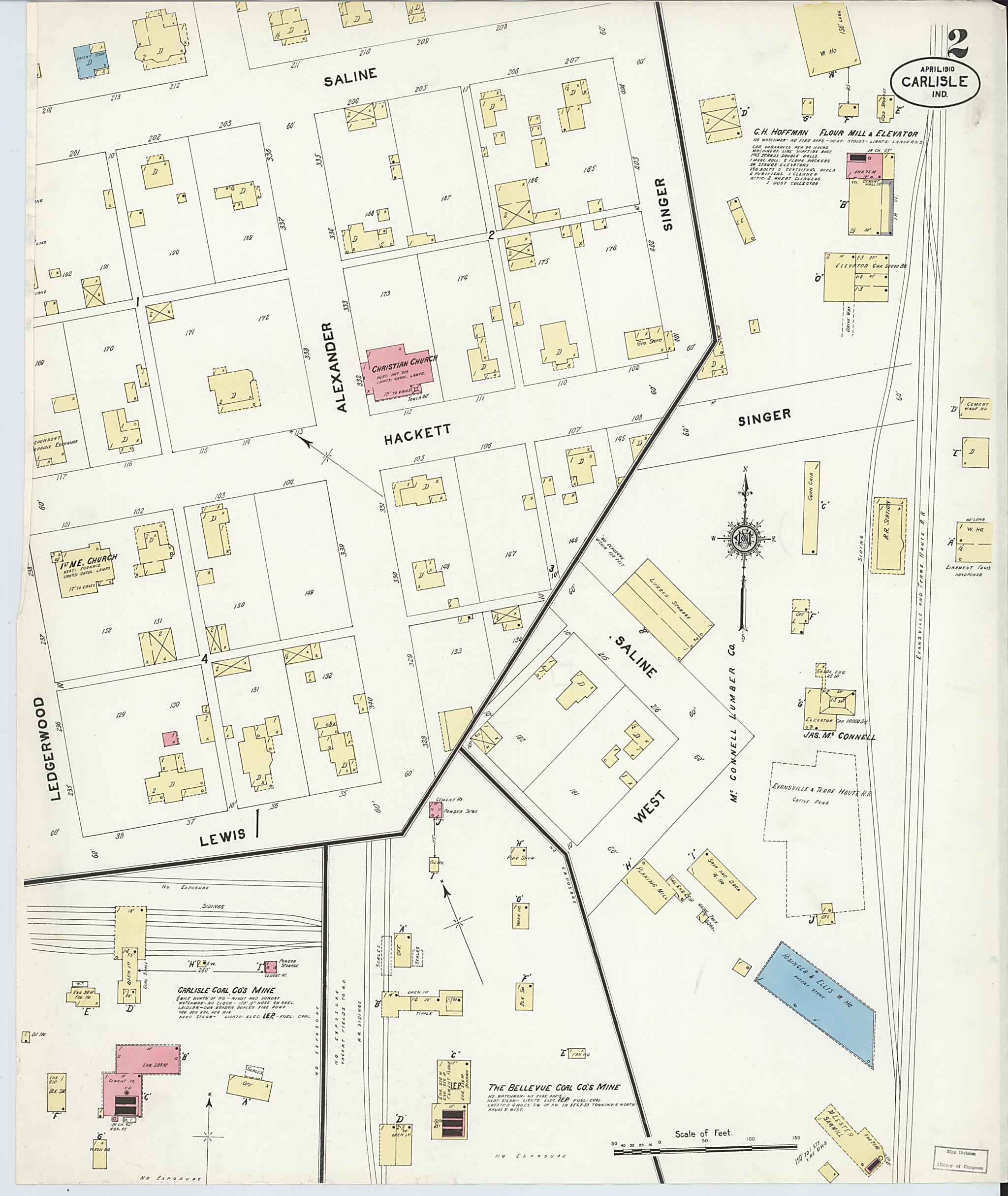 This old map of Carlisle, Sullivan County, Indiana was created by Sanborn Map Company in 1910