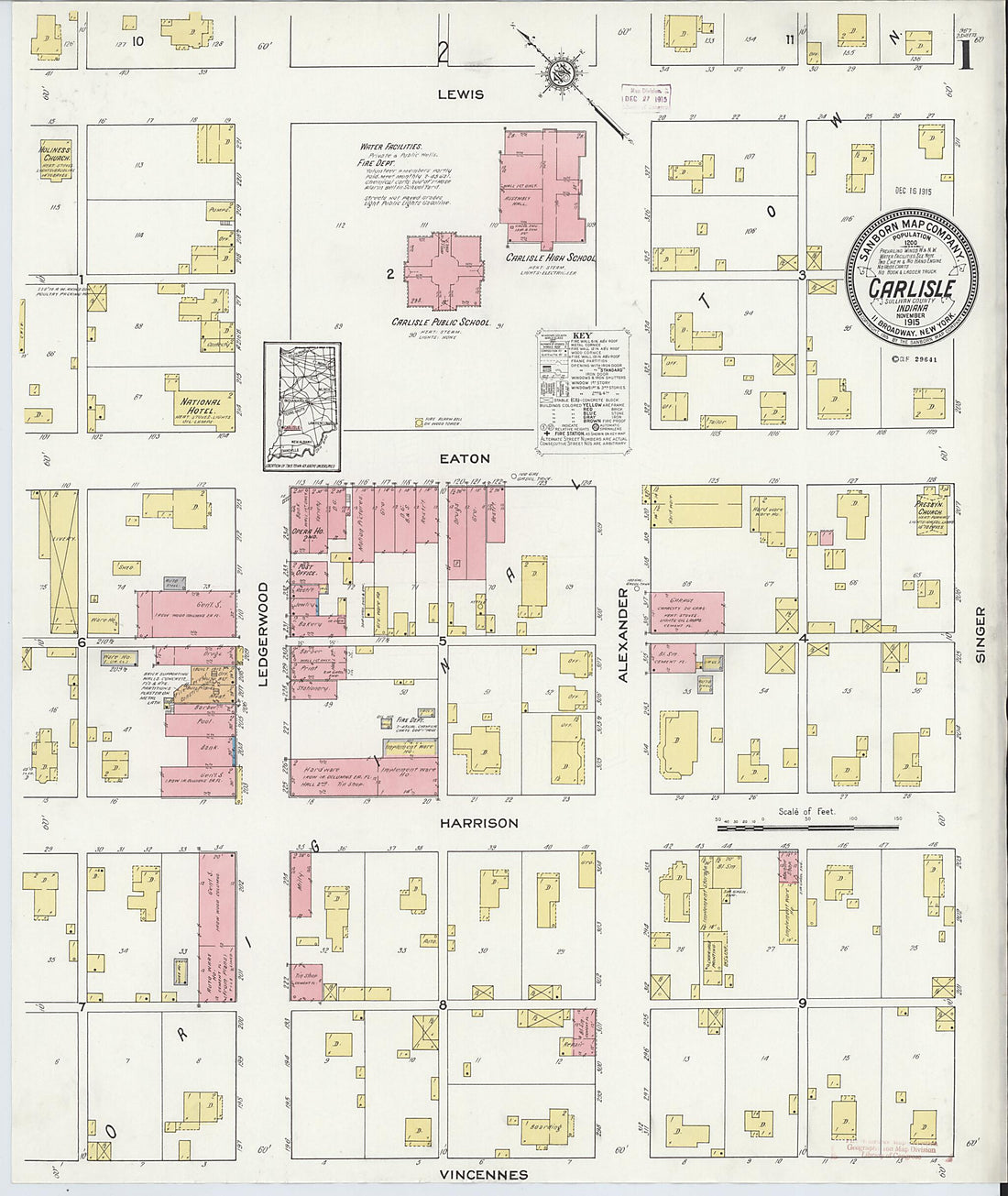 This old map of Carlisle, Sullivan County, Indiana was created by Sanborn Map Company in 1915