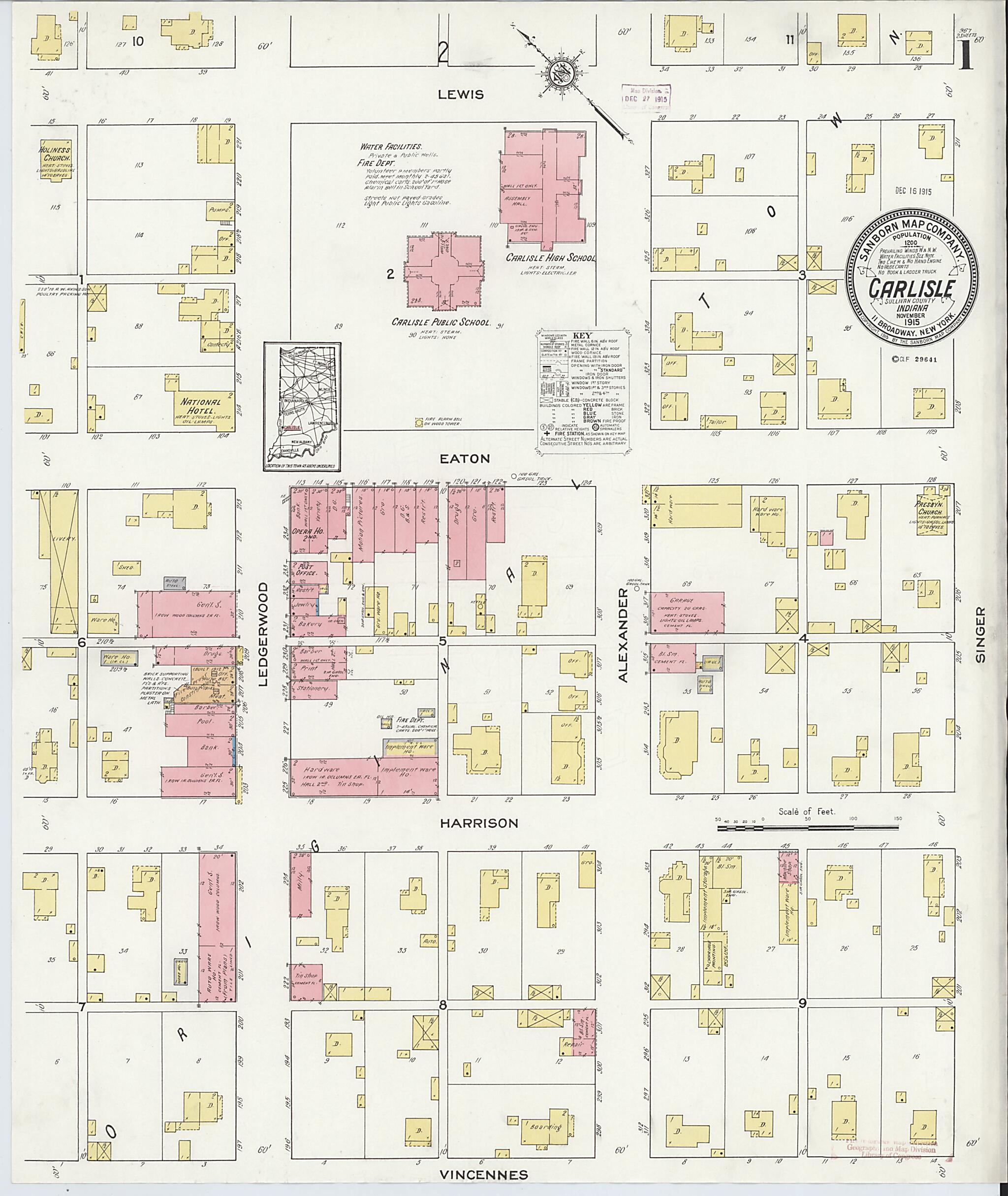 This old map of Carlisle, Sullivan County, Indiana was created by Sanborn Map Company in 1915