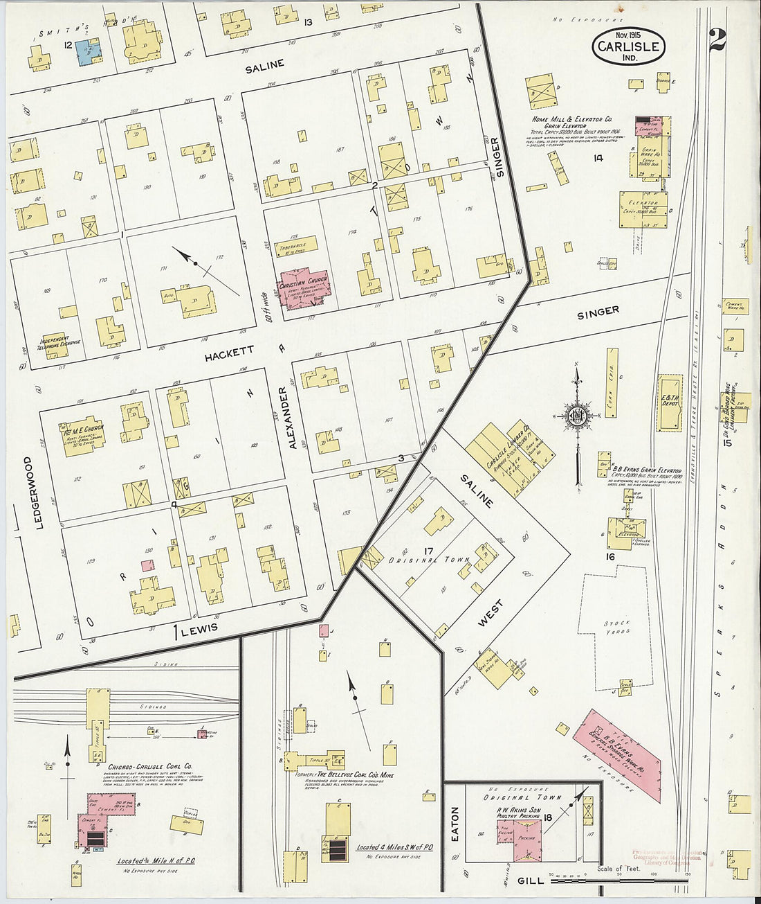 This old map of Carlisle, Sullivan County, Indiana was created by Sanborn Map Company in 1915