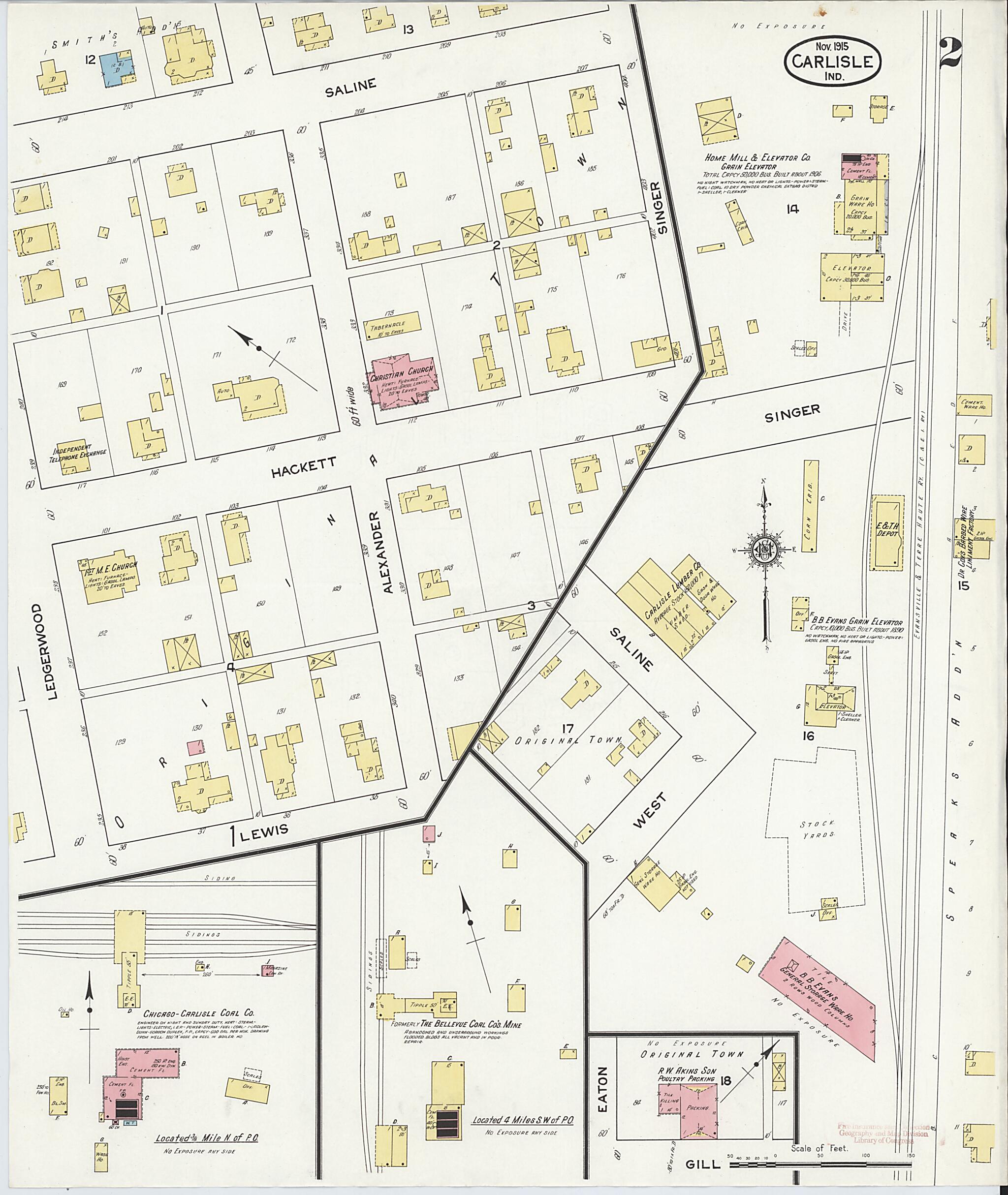 This old map of Carlisle, Sullivan County, Indiana was created by Sanborn Map Company in 1915