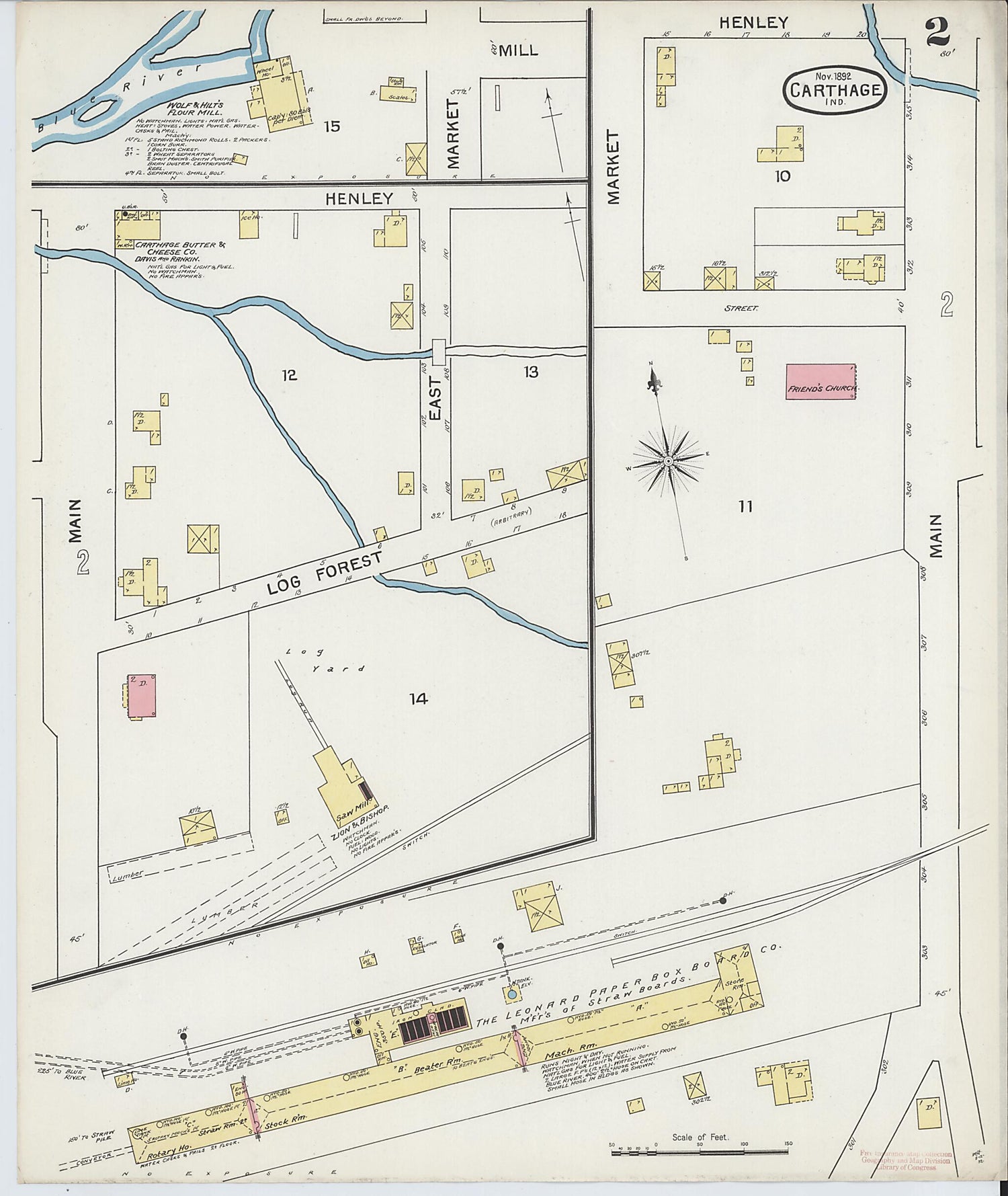 This old map of Carthage, Rush County, Indiana was created by Sanborn Map Company in 1892