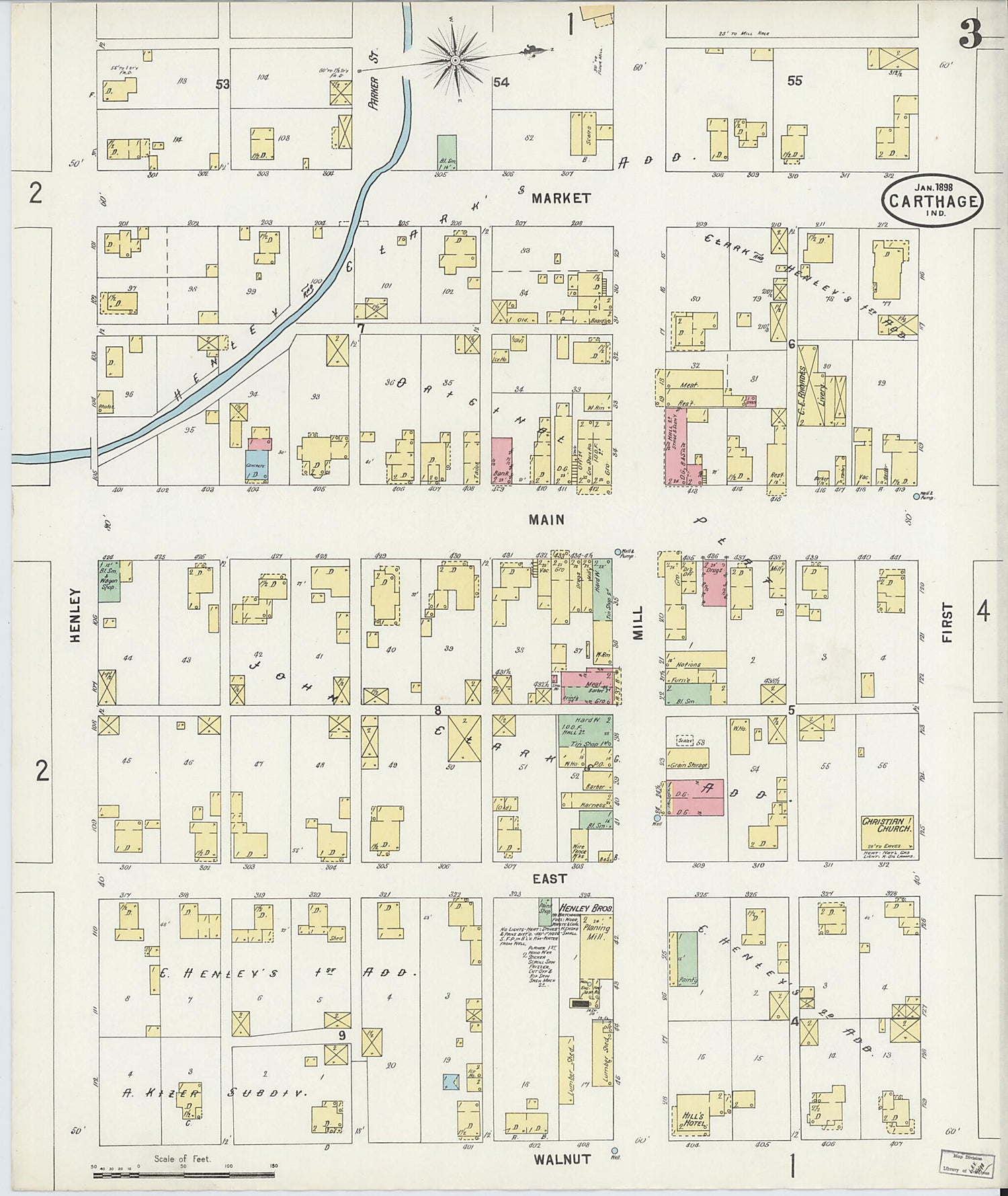 This old map of Carthage, Rush County, Indiana was created by Sanborn Map Company in 1898