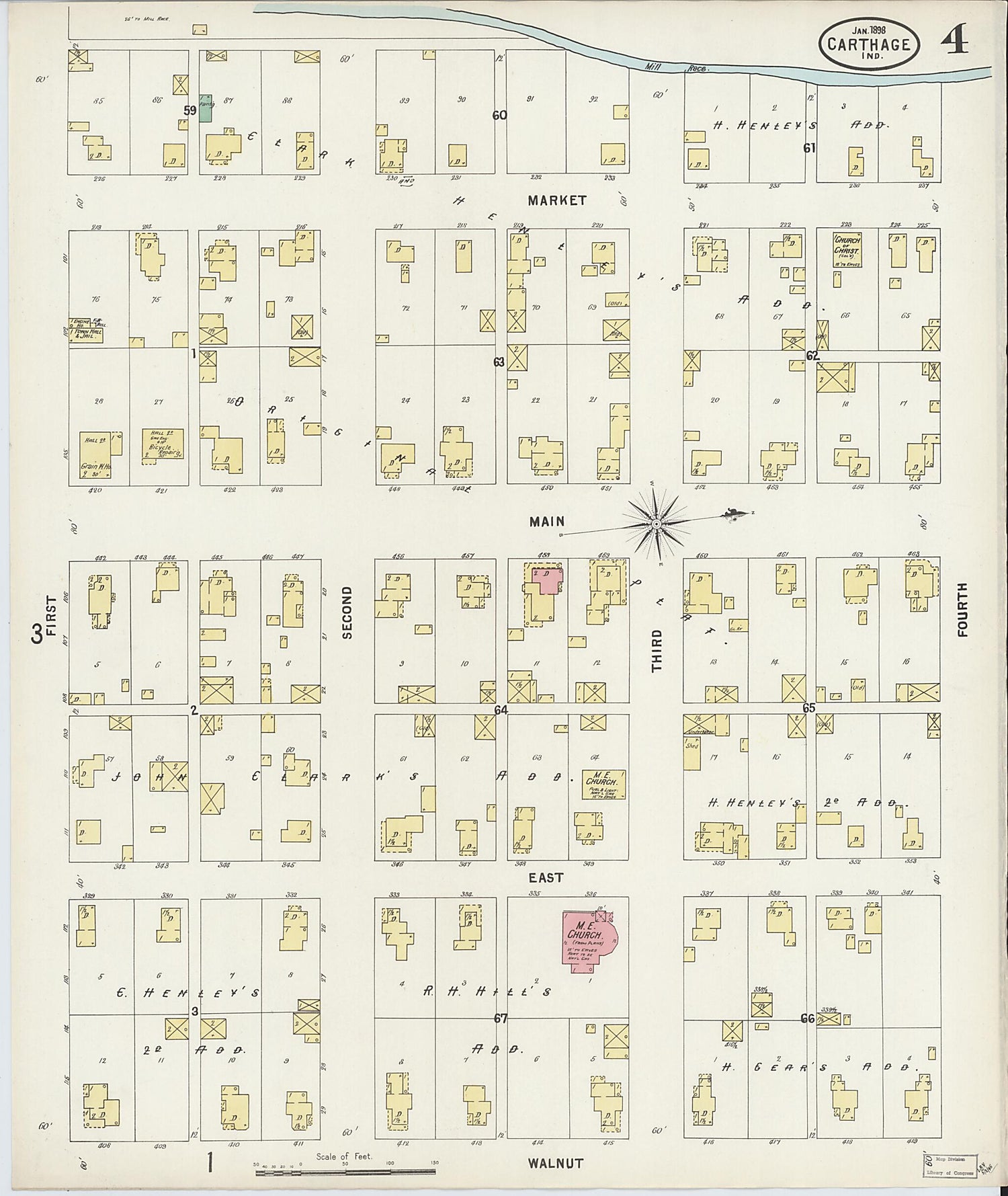 This old map of Carthage, Rush County, Indiana was created by Sanborn Map Company in 1898