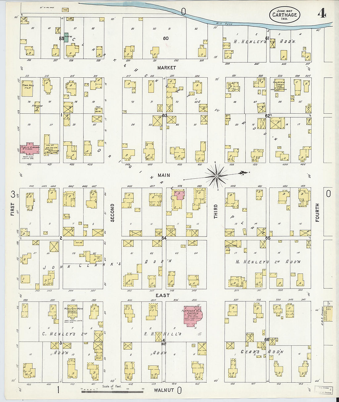 This old map of Carthage, Rush County, Indiana was created by Sanborn Map Company in 1907