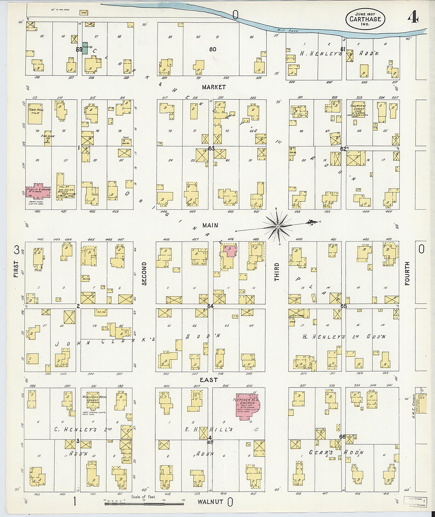 This old map of Carthage, Rush County, Indiana was created by Sanborn Map Company in 1907