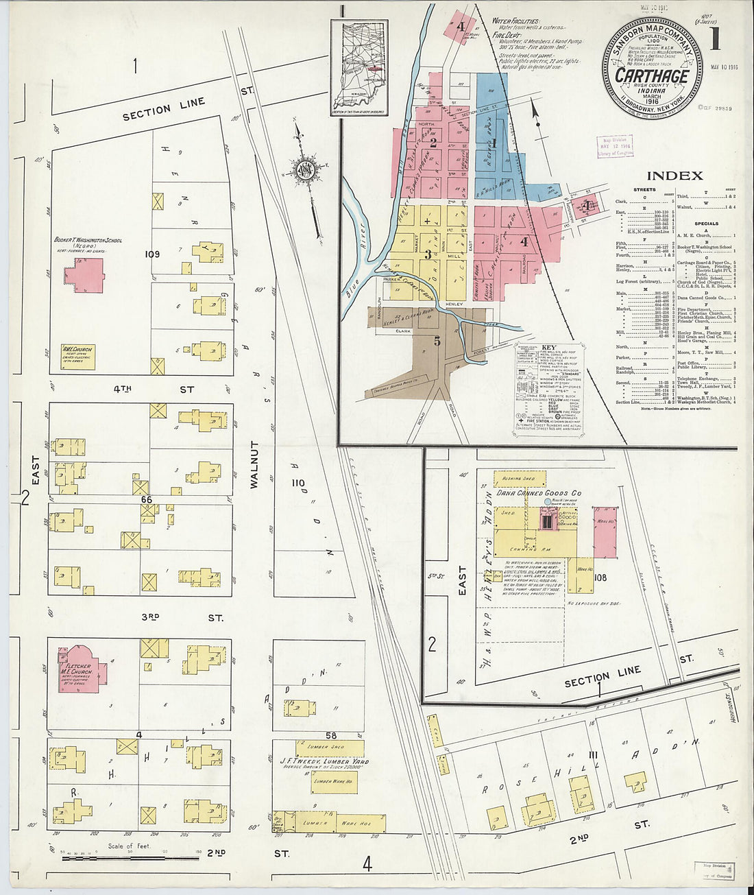 This old map of Carthage, Rush County, Indiana was created by Sanborn Map Company in 1916