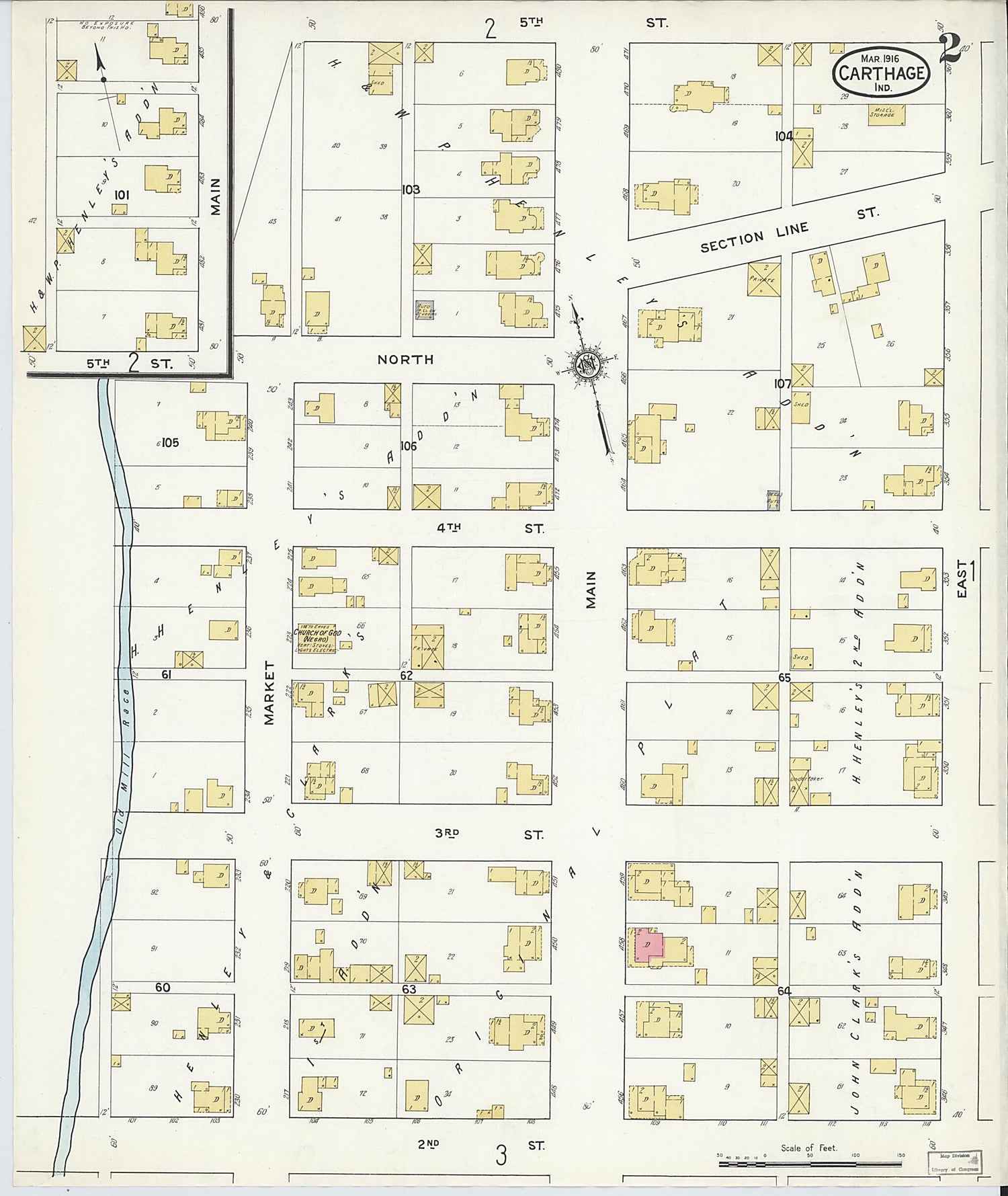 This old map of Carthage, Rush County, Indiana was created by Sanborn Map Company in 1916