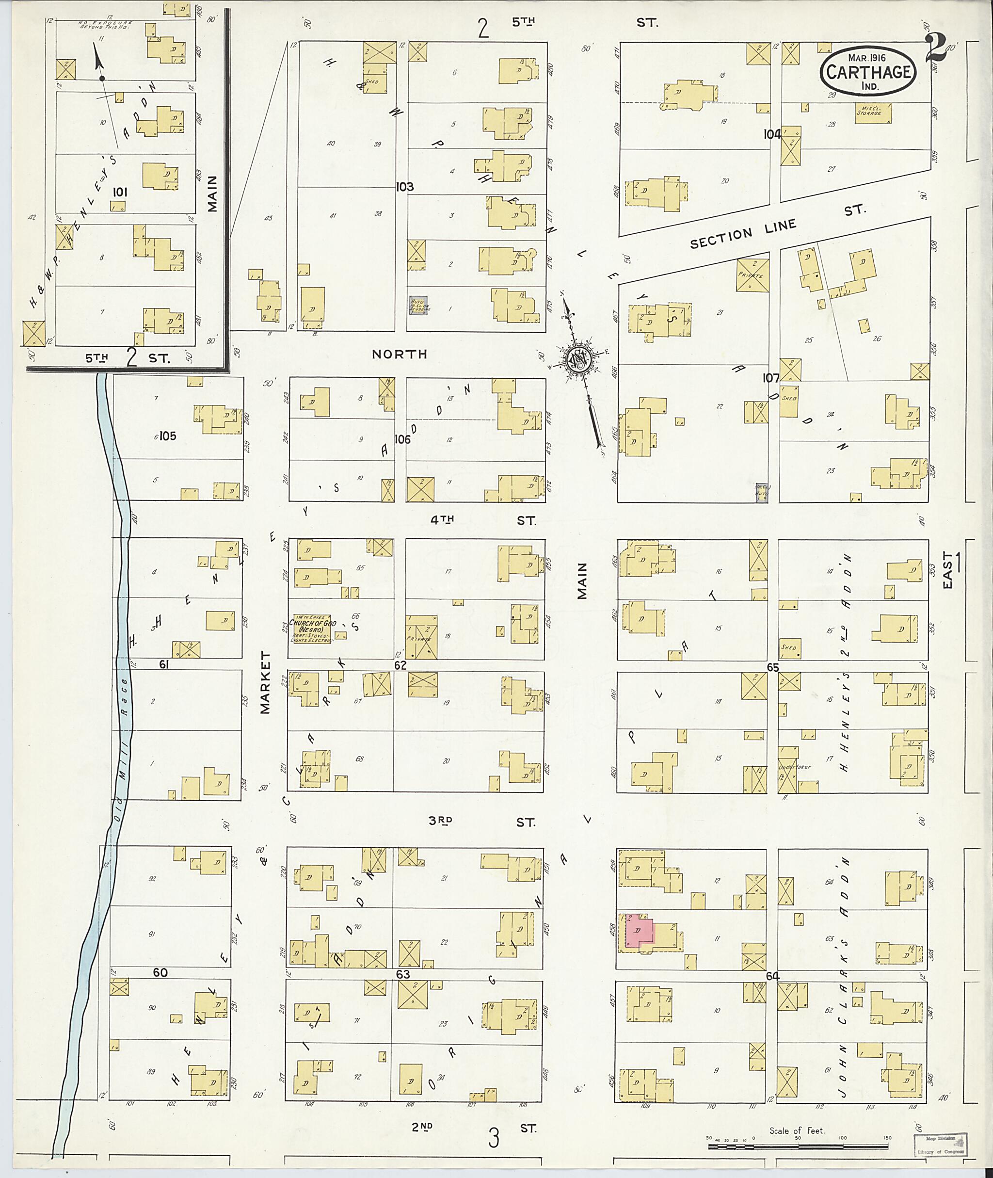 This old map of Carthage, Rush County, Indiana was created by Sanborn Map Company in 1916