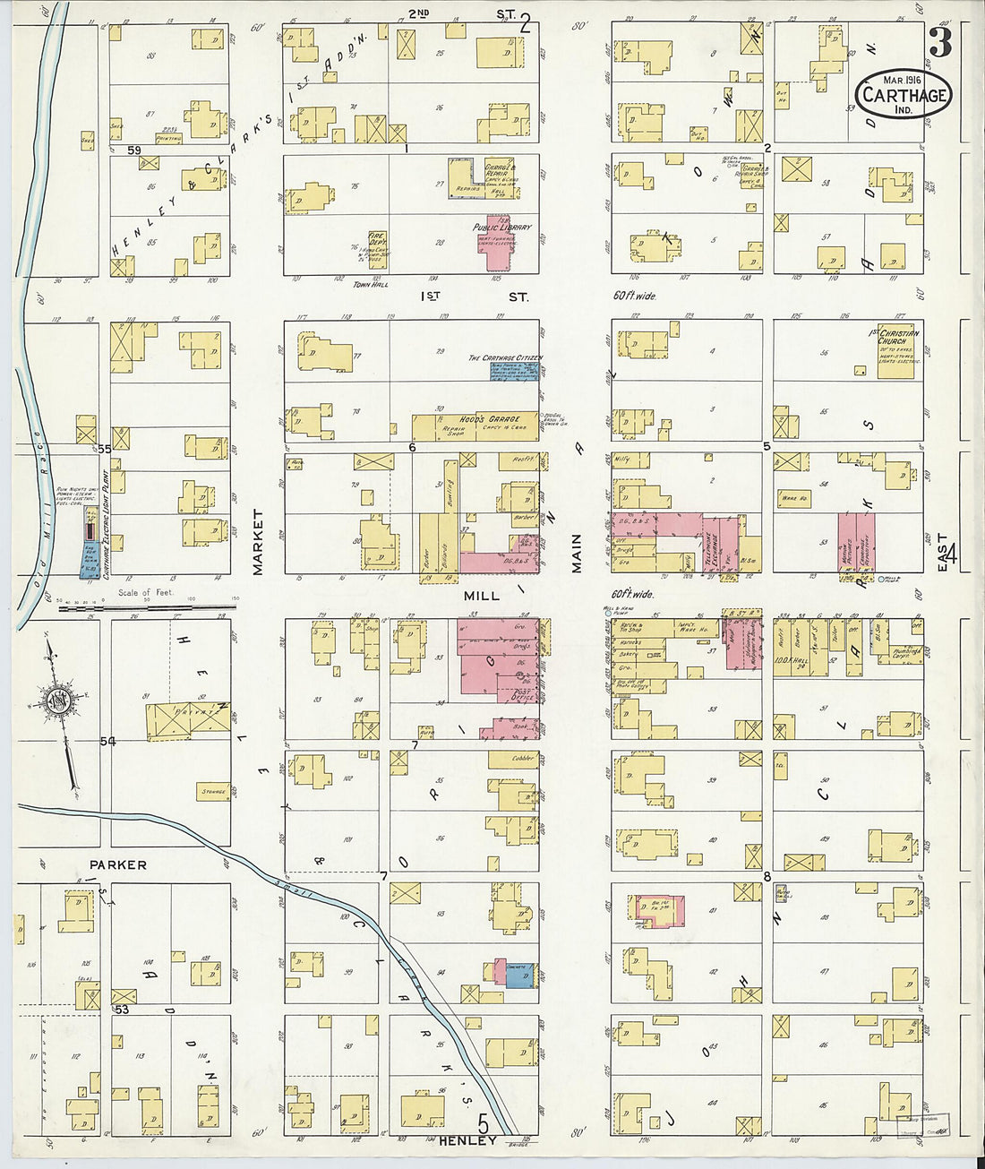 This old map of Carthage, Rush County, Indiana was created by Sanborn Map Company in 1916