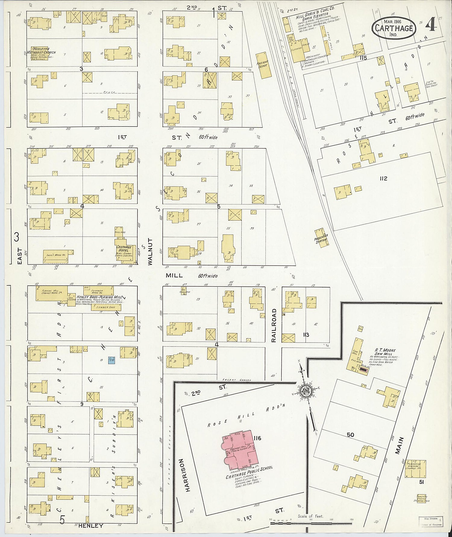 This old map of Carthage, Rush County, Indiana was created by Sanborn Map Company in 1916