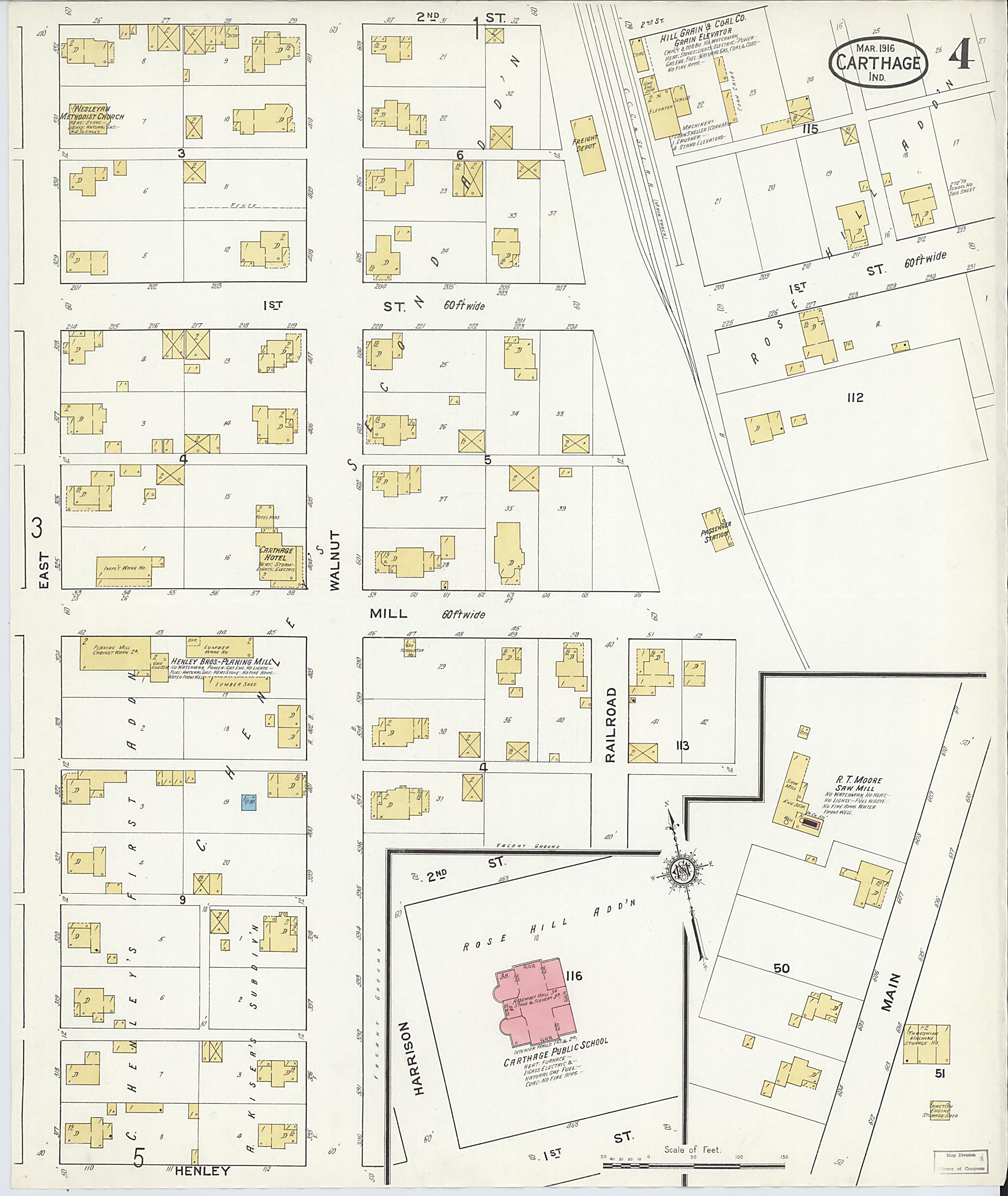 This old map of Carthage, Rush County, Indiana was created by Sanborn Map Company in 1916