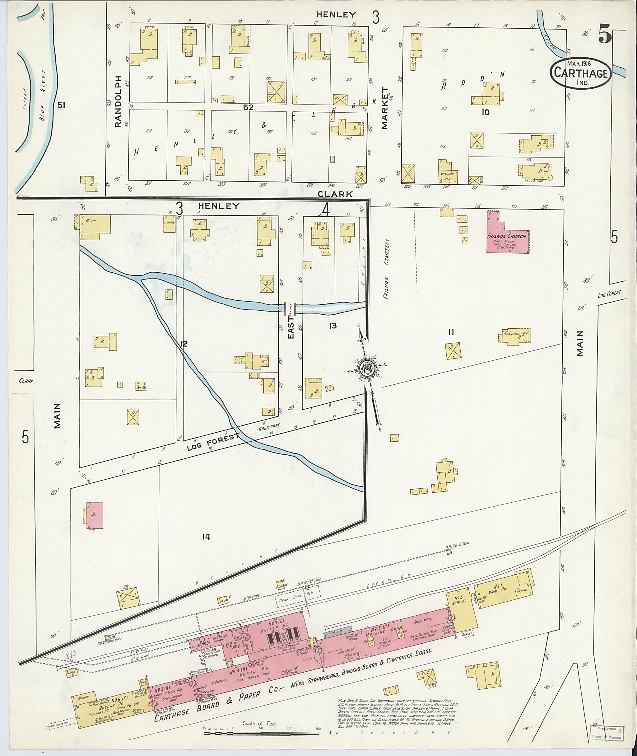 This old map of Carthage, Rush County, Indiana was created by Sanborn Map Company in 1916