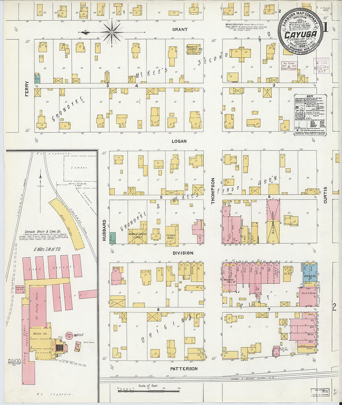 This old map of Cayuga, Vermillion County, Indiana was created by Sanborn Map Company in 1906