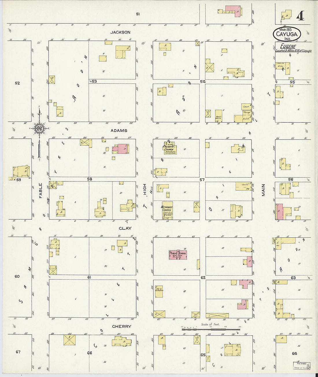 This old map of Eugene, Vermillion County, Indiana was created by Sanborn Map Company in 1913