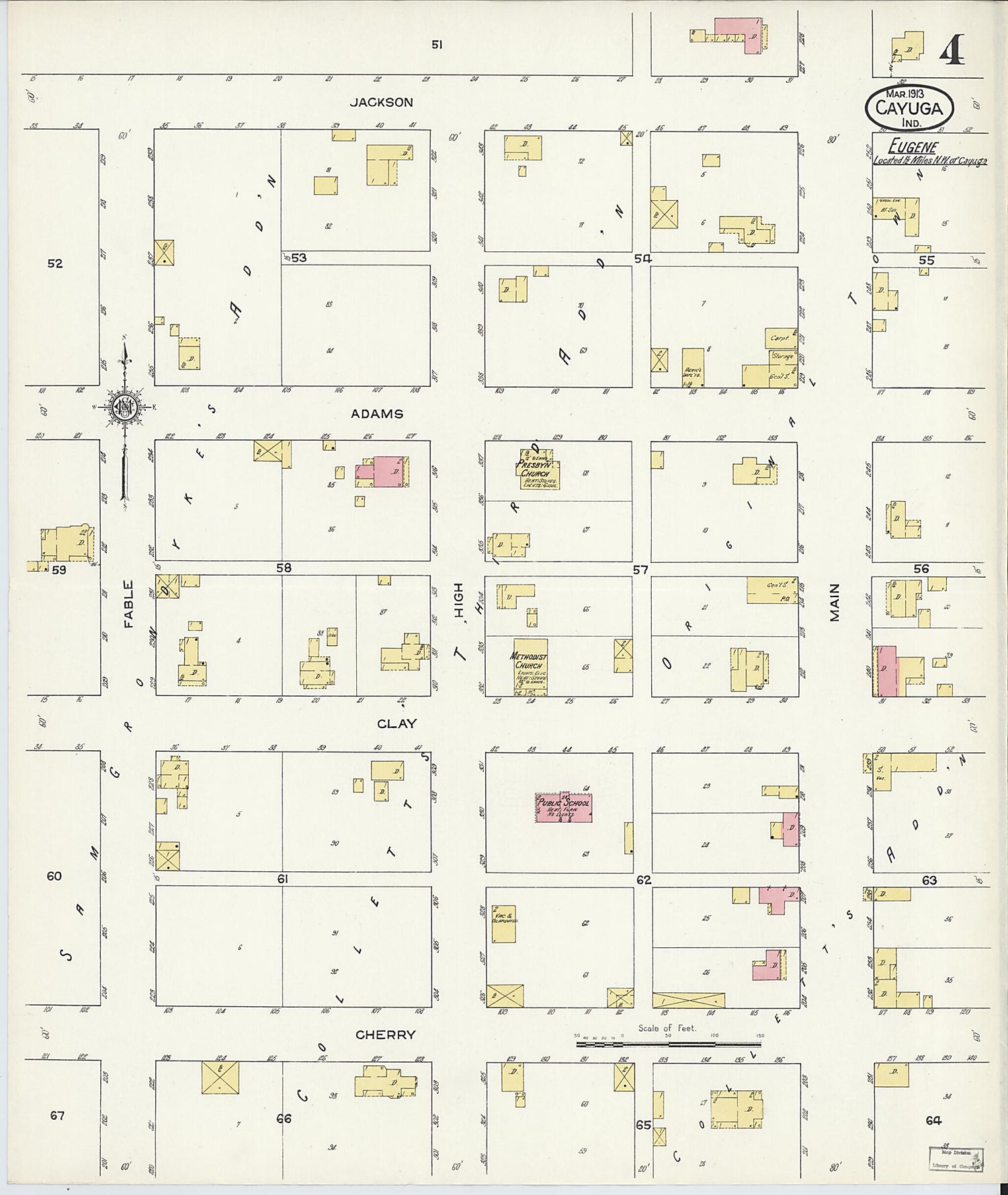 This old map of Eugene, Vermillion County, Indiana was created by Sanborn Map Company in 1913