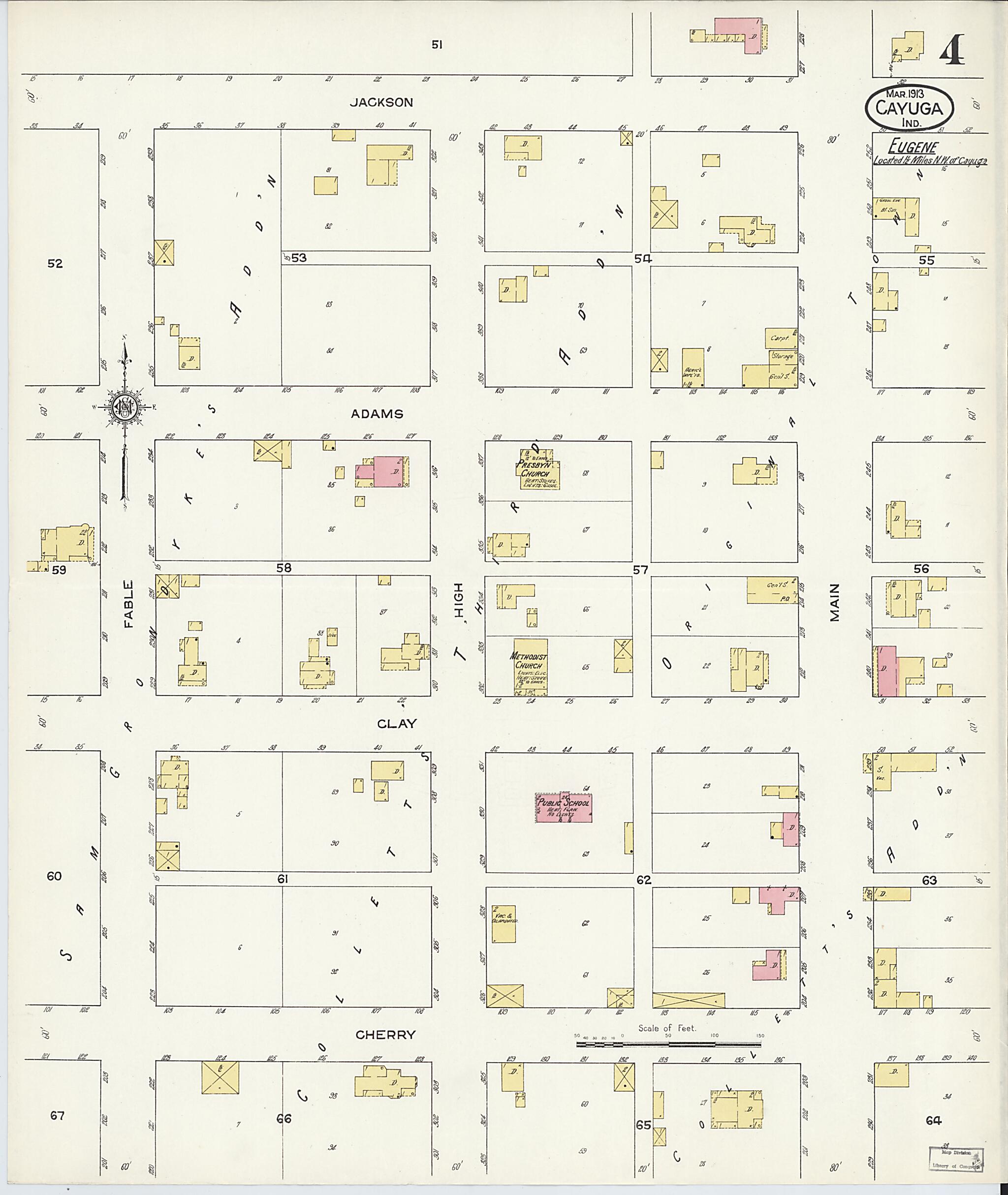 This old map of Eugene, Vermillion County, Indiana was created by Sanborn Map Company in 1913