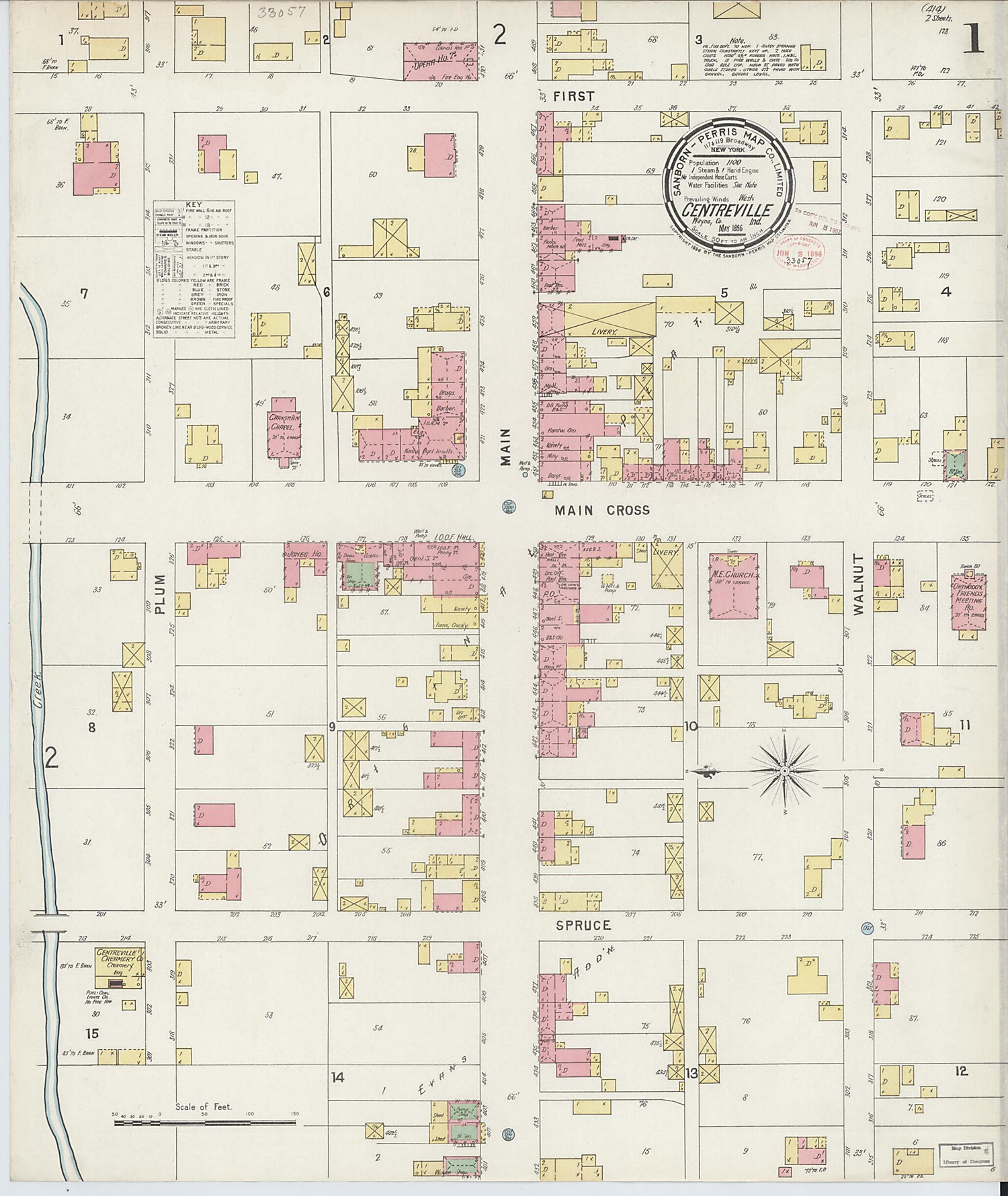 This old map of Centerville, Wayne County, Indiana was created by Sanborn Map Company in 1896