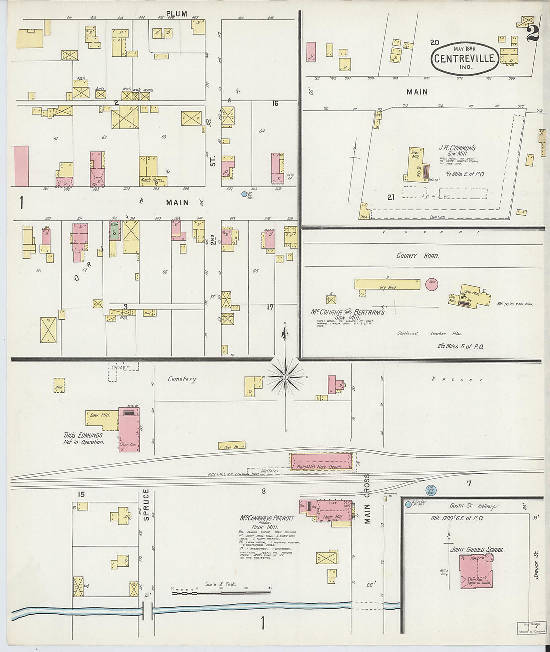 This old map of Centerville, Wayne County, Indiana was created by Sanborn Map Company in 1896