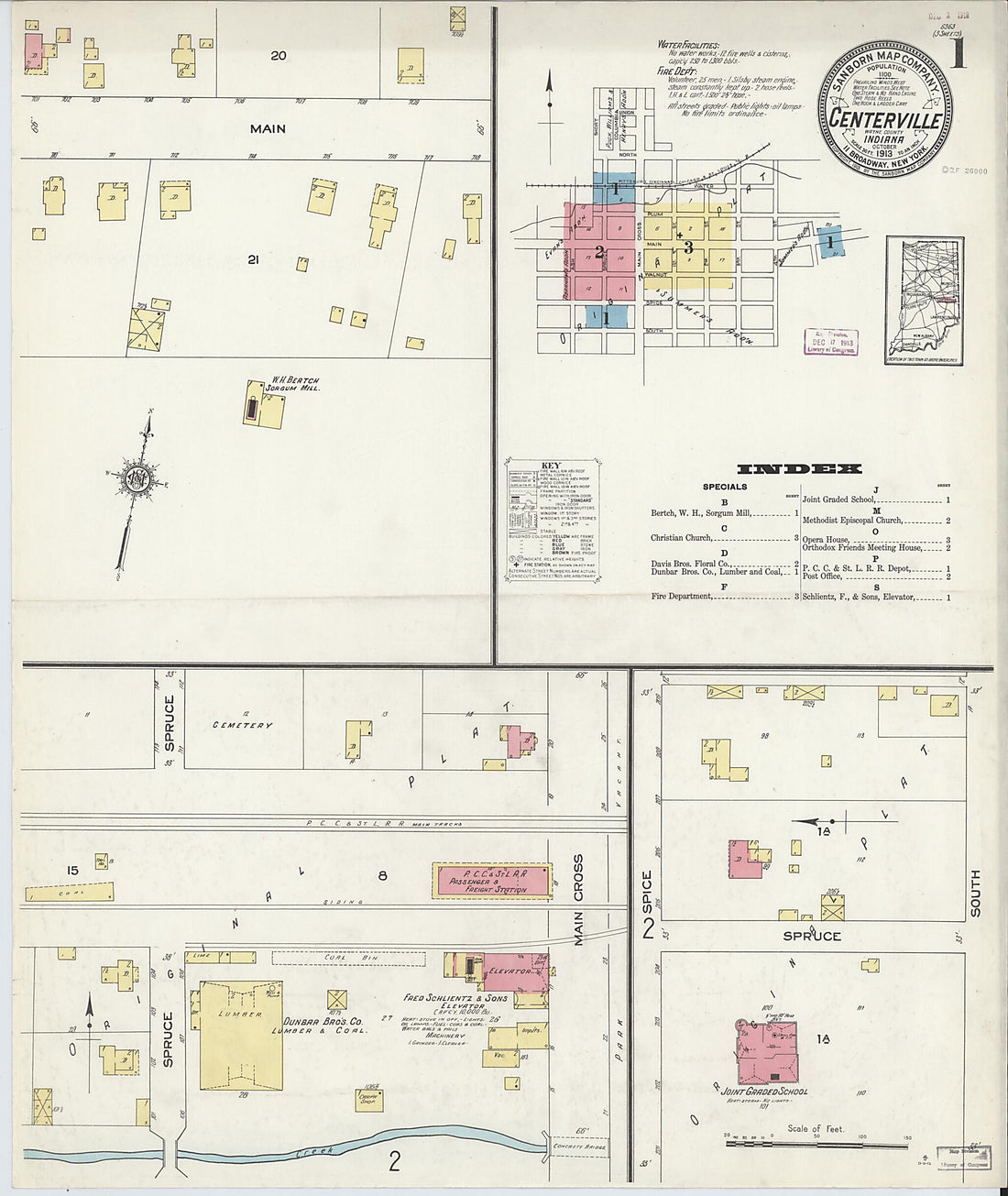 This old map of Centerville, Wayne County, Indiana was created by Sanborn Map Company in 1913