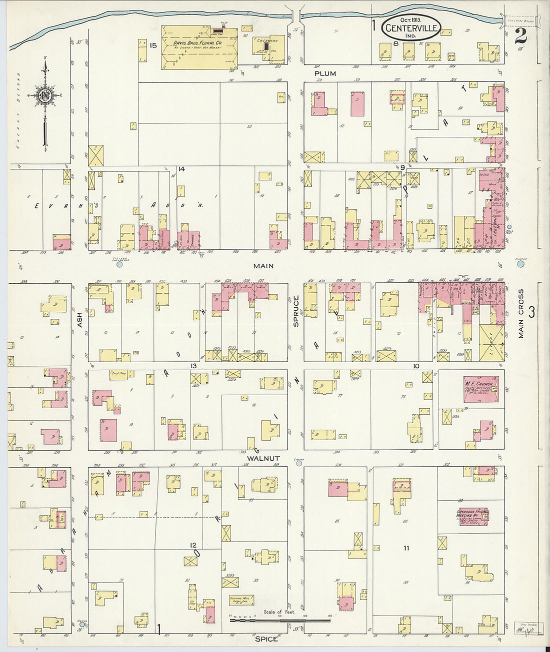 This old map of Centerville, Wayne County, Indiana was created by Sanborn Map Company in 1913