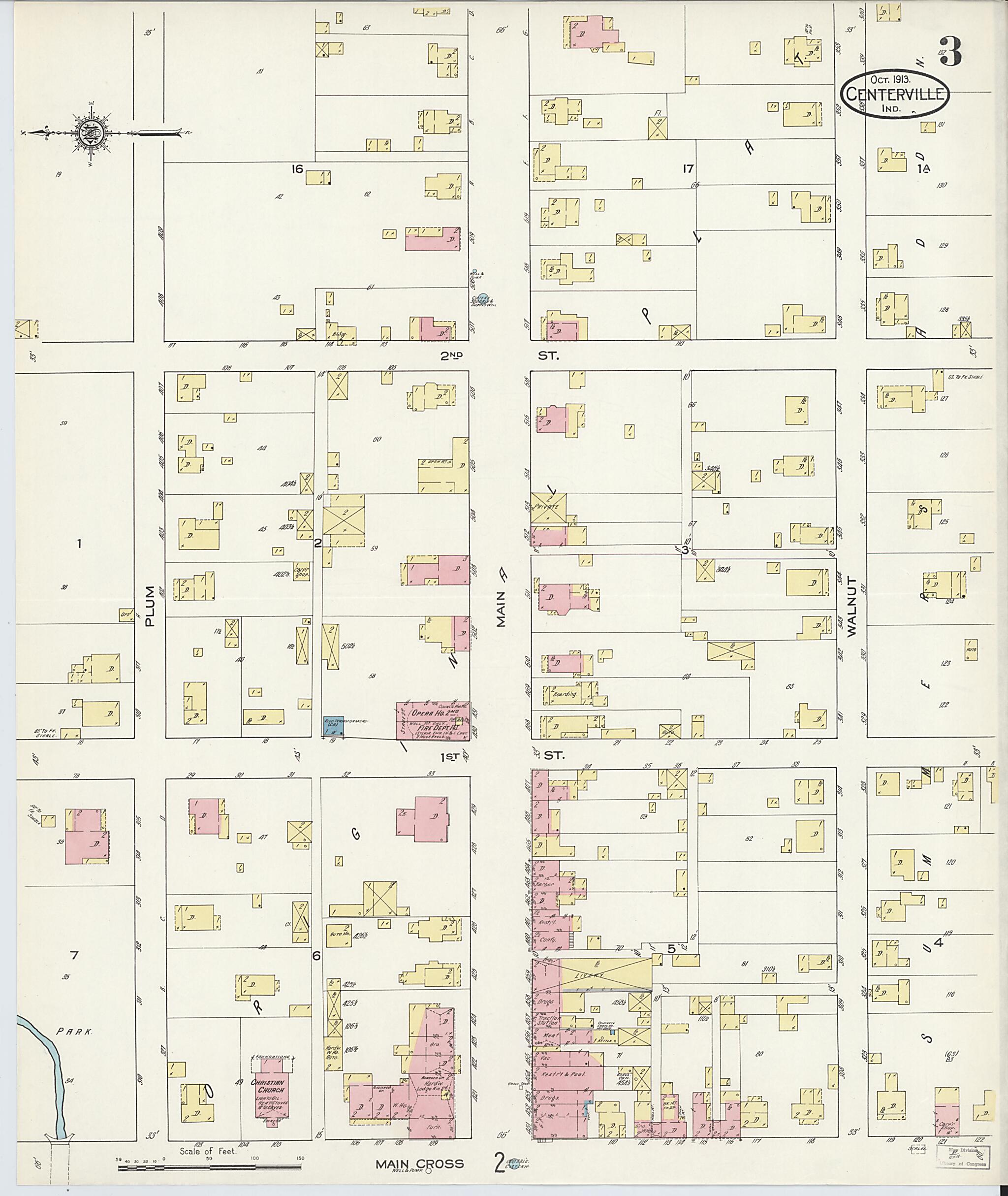 This old map of Centerville, Wayne County, Indiana was created by Sanborn Map Company in 1913