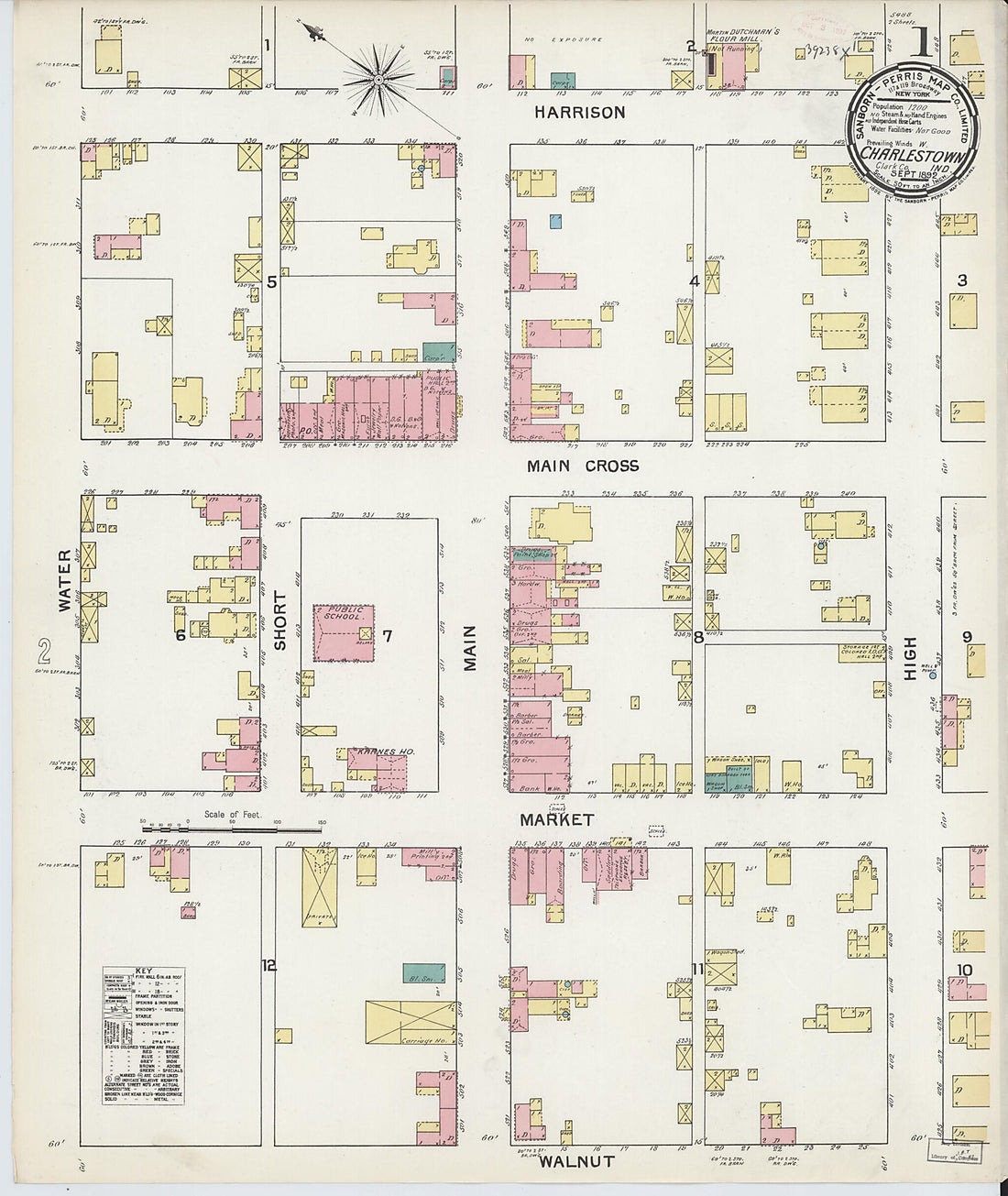 This old map of Charlestown, Clark County, Indiana was created by Sanborn Map Company in 1892