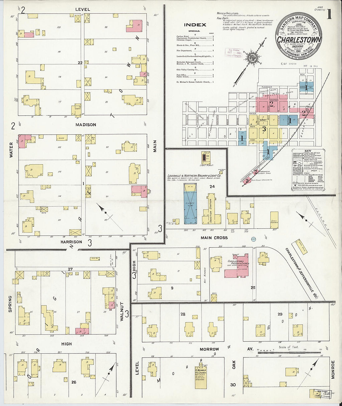 This old map of Charlestown, Clark County, Indiana was created by Sanborn Map Company in 1911