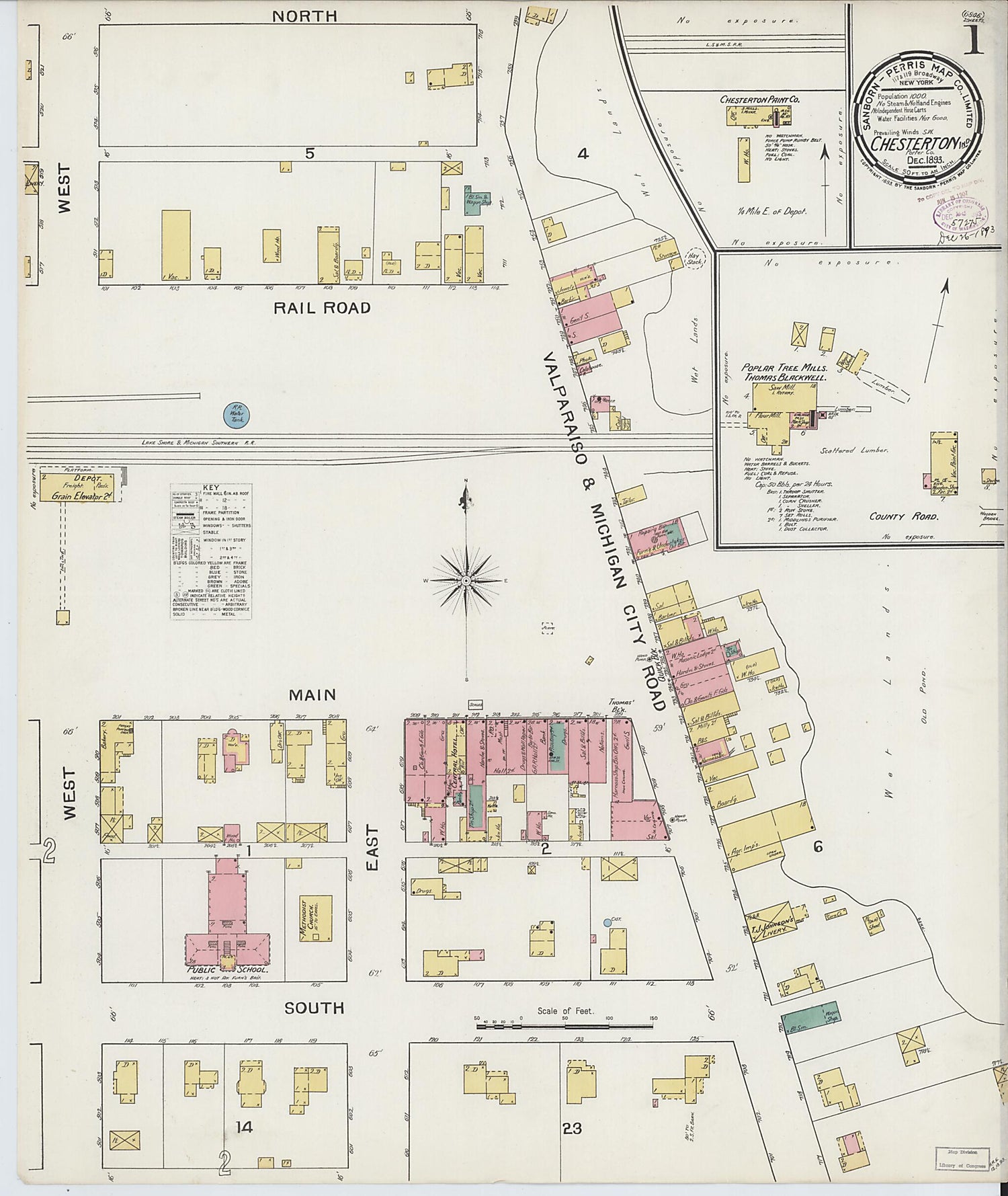 This old map of Chesterton, Porter County, Indiana was created by Sanborn Map Company in 1893