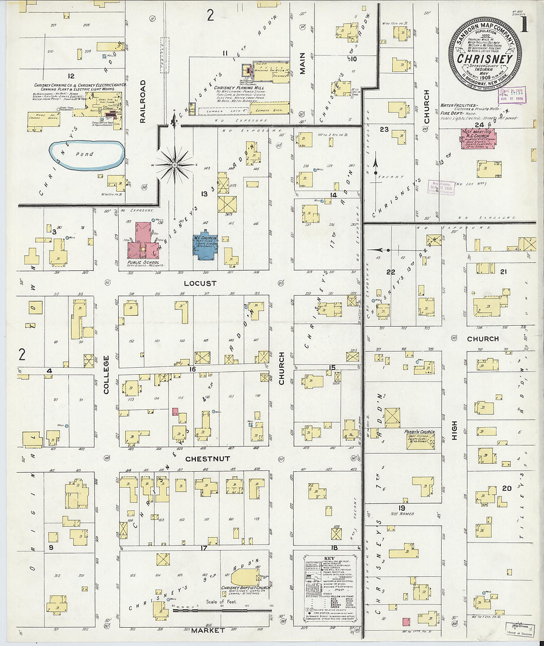 This old map of Chrisney, Spencer County, Indiana was created by Sanborn Map Company in 1909