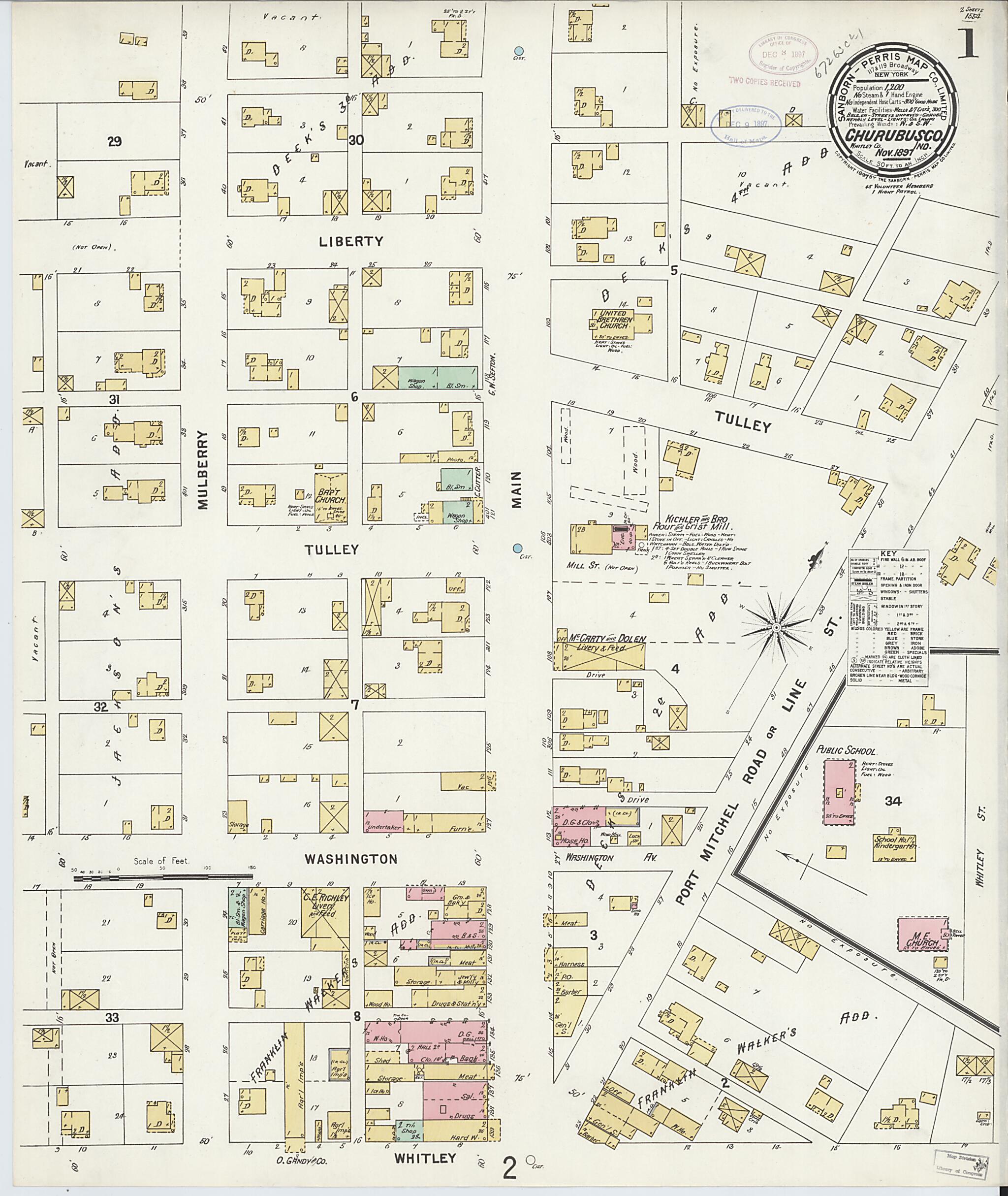 This old map of Churubusco, Whitley County, Indiana was created by Sanborn Map Company in 1897