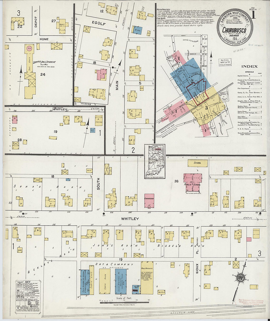 This old map of Churubusco, Whitley County, Indiana was created by Sanborn Map Company in 1919