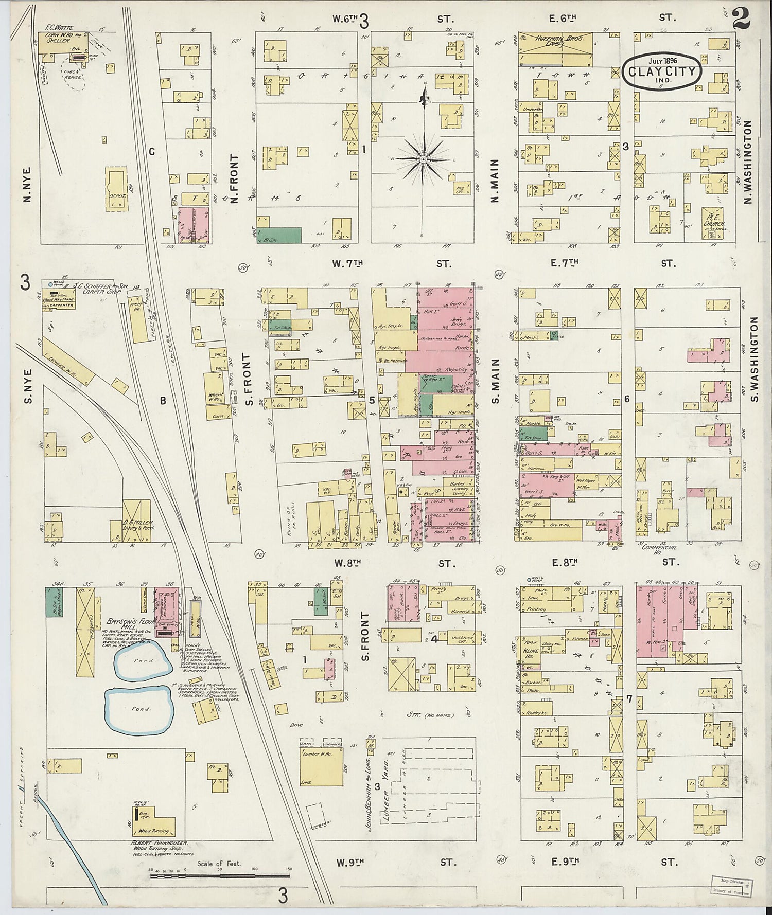 This old map of Clay City, Clay County, Indiana was created by Sanborn Map Company in 1896