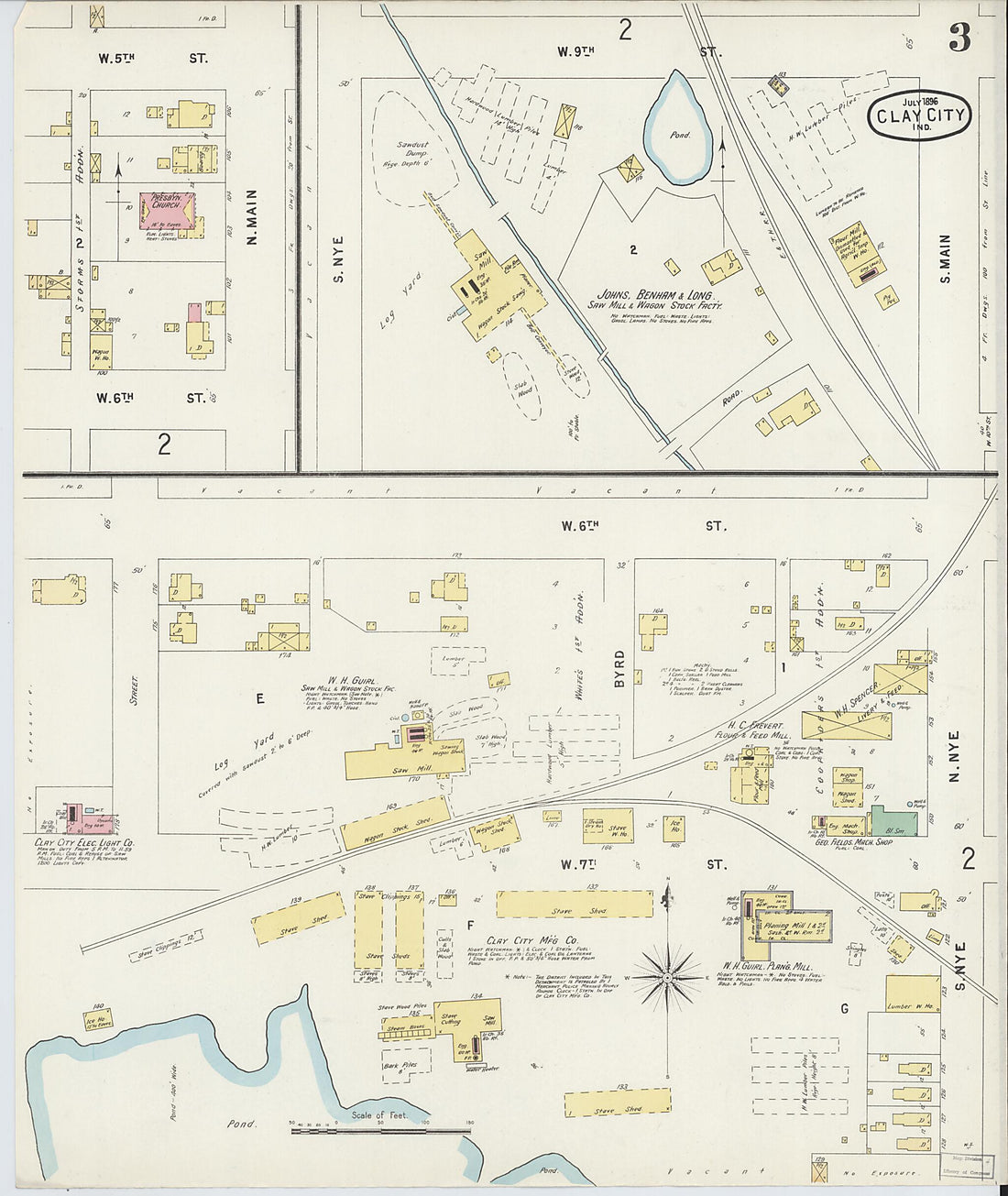 This old map of Clay City, Clay County, Indiana was created by Sanborn Map Company in 1896