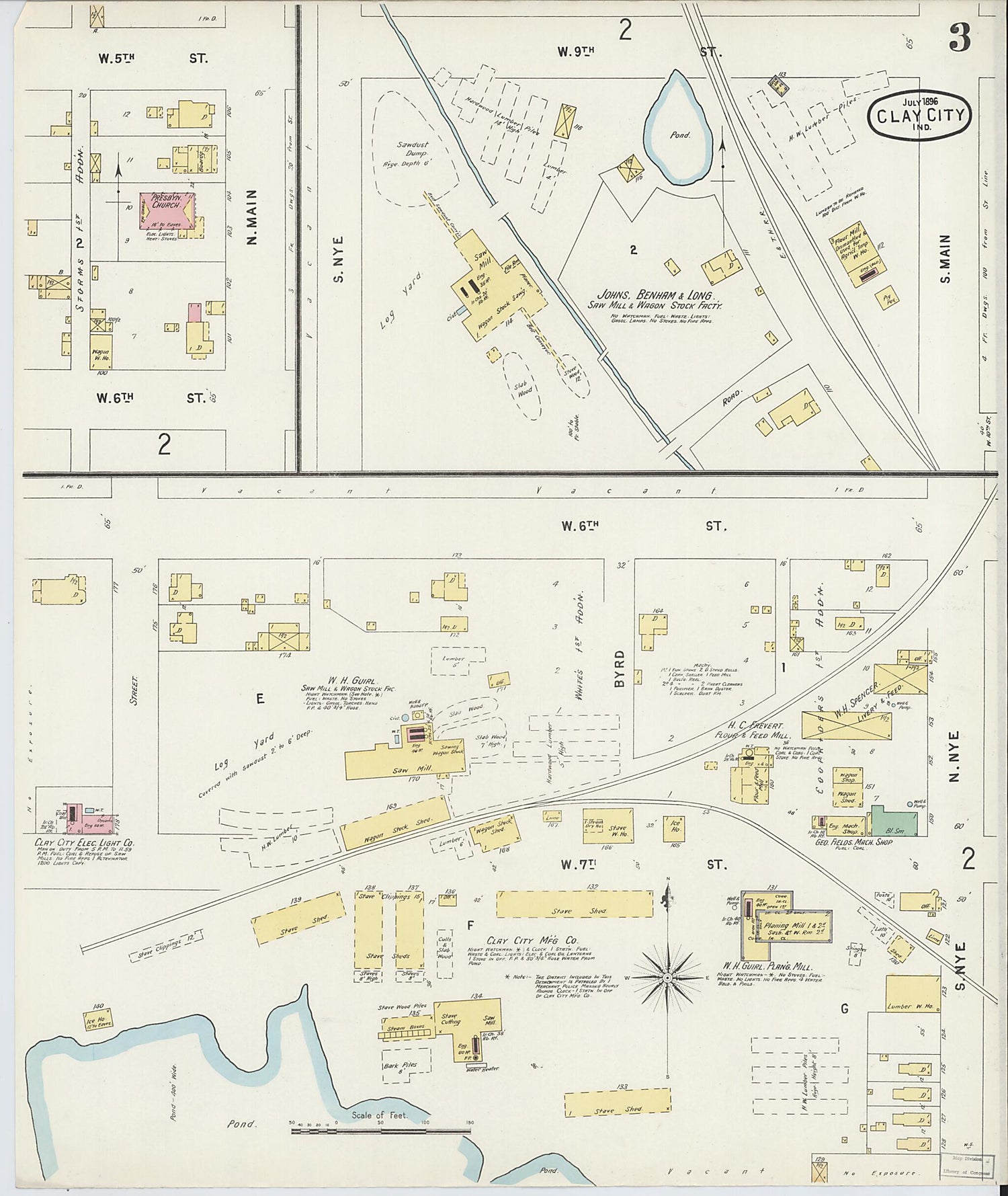 This old map of Clay City, Clay County, Indiana was created by Sanborn Map Company in 1896