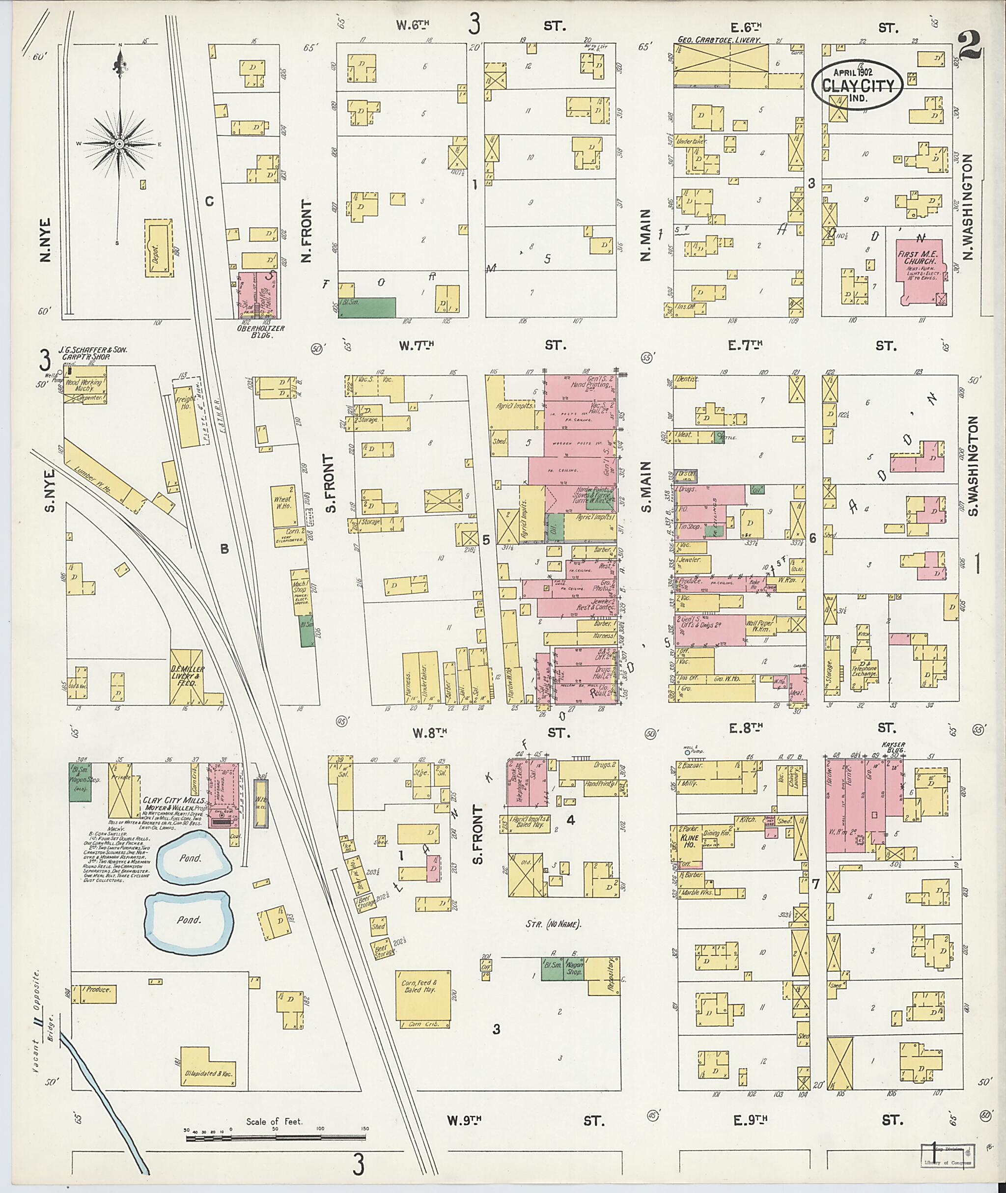 This old map of Clay City, Clay County, Indiana was created by Sanborn Map Company in 1902