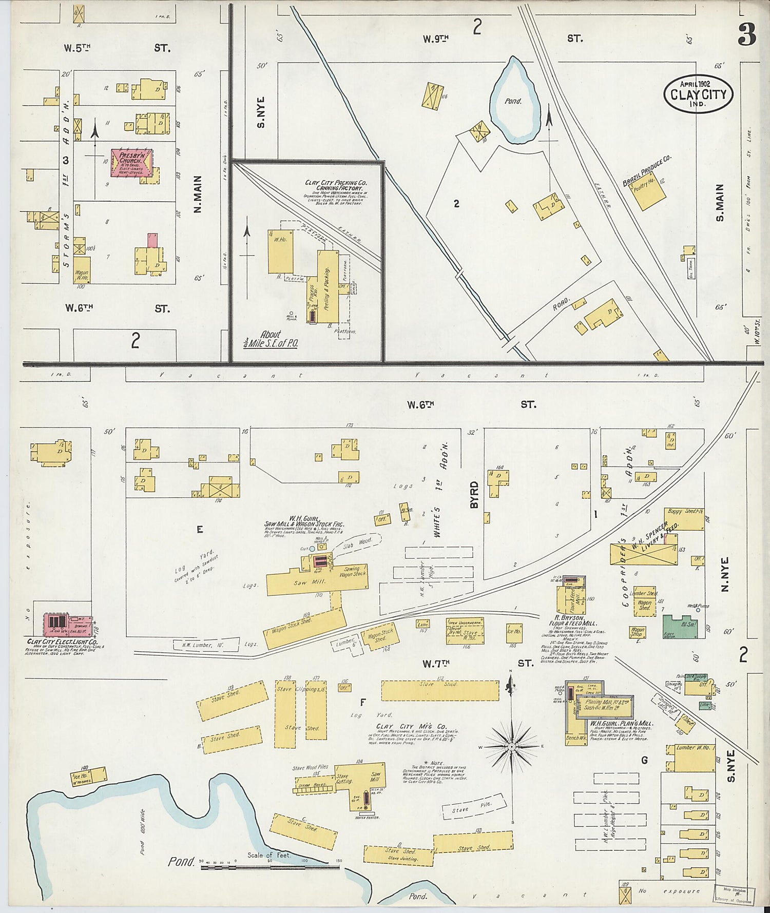 This old map of Clay City, Clay County, Indiana was created by Sanborn Map Company in 1902