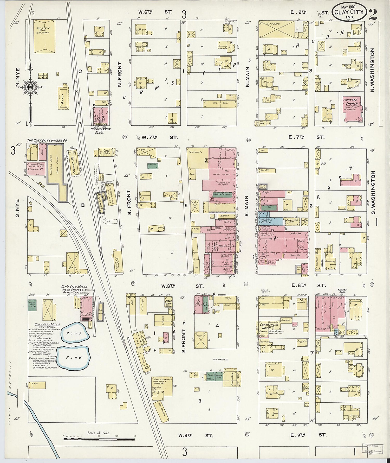 This old map of Clay City, Clay County, Indiana was created by Sanborn Map Company in 1910