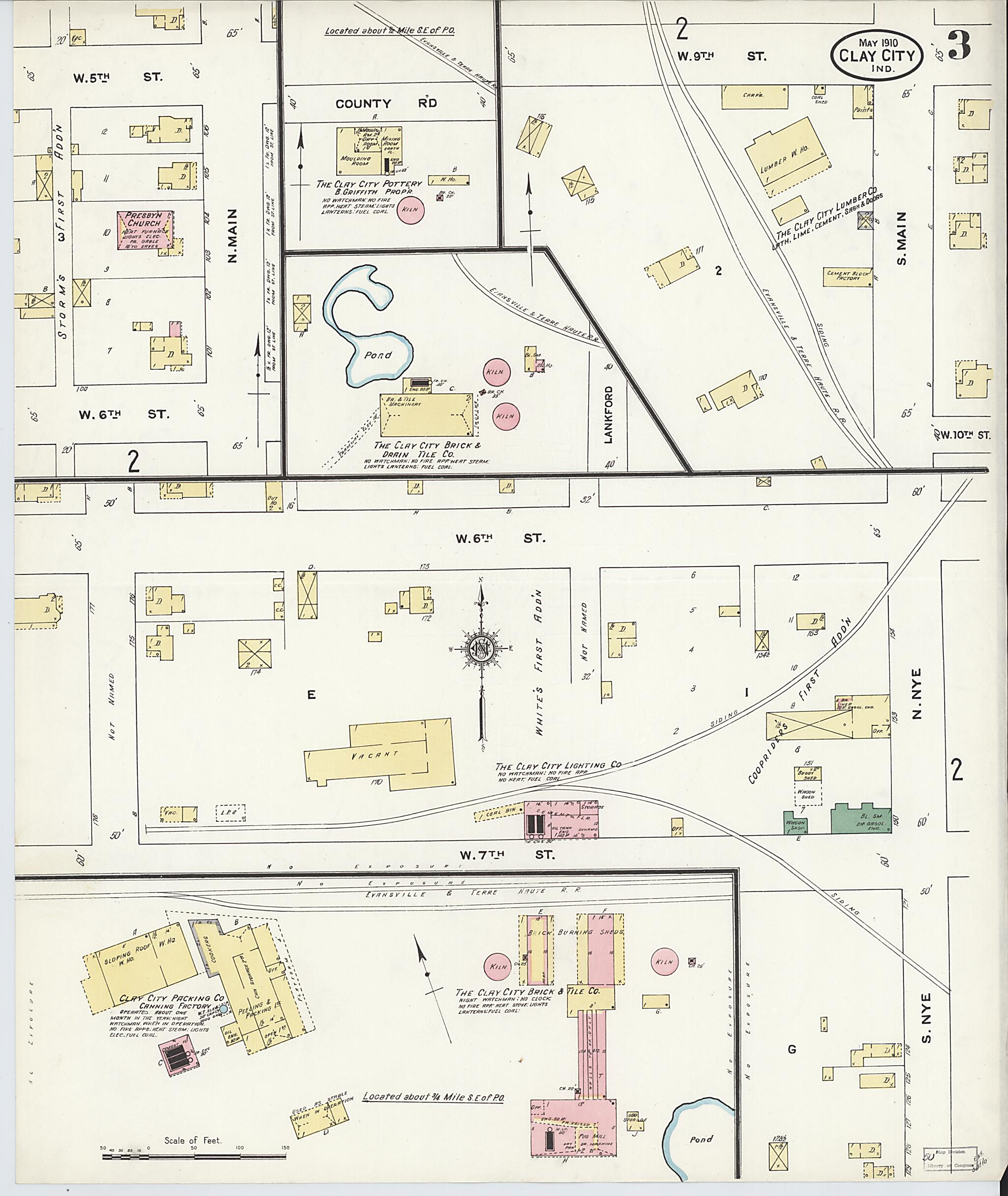 This old map of Clay City, Clay County, Indiana was created by Sanborn Map Company in 1910