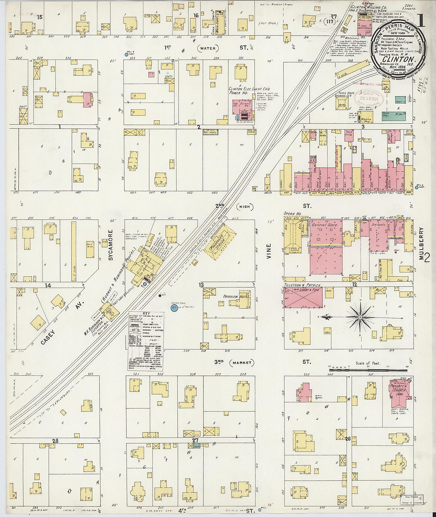 This old map of Clinton, Vermillion County, Indiana was created by Sanborn Map Company in 1898