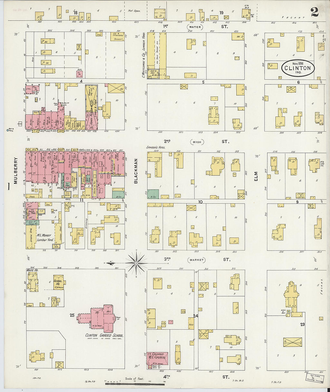 This old map of Clinton, Vermillion County, Indiana was created by Sanborn Map Company in 1898