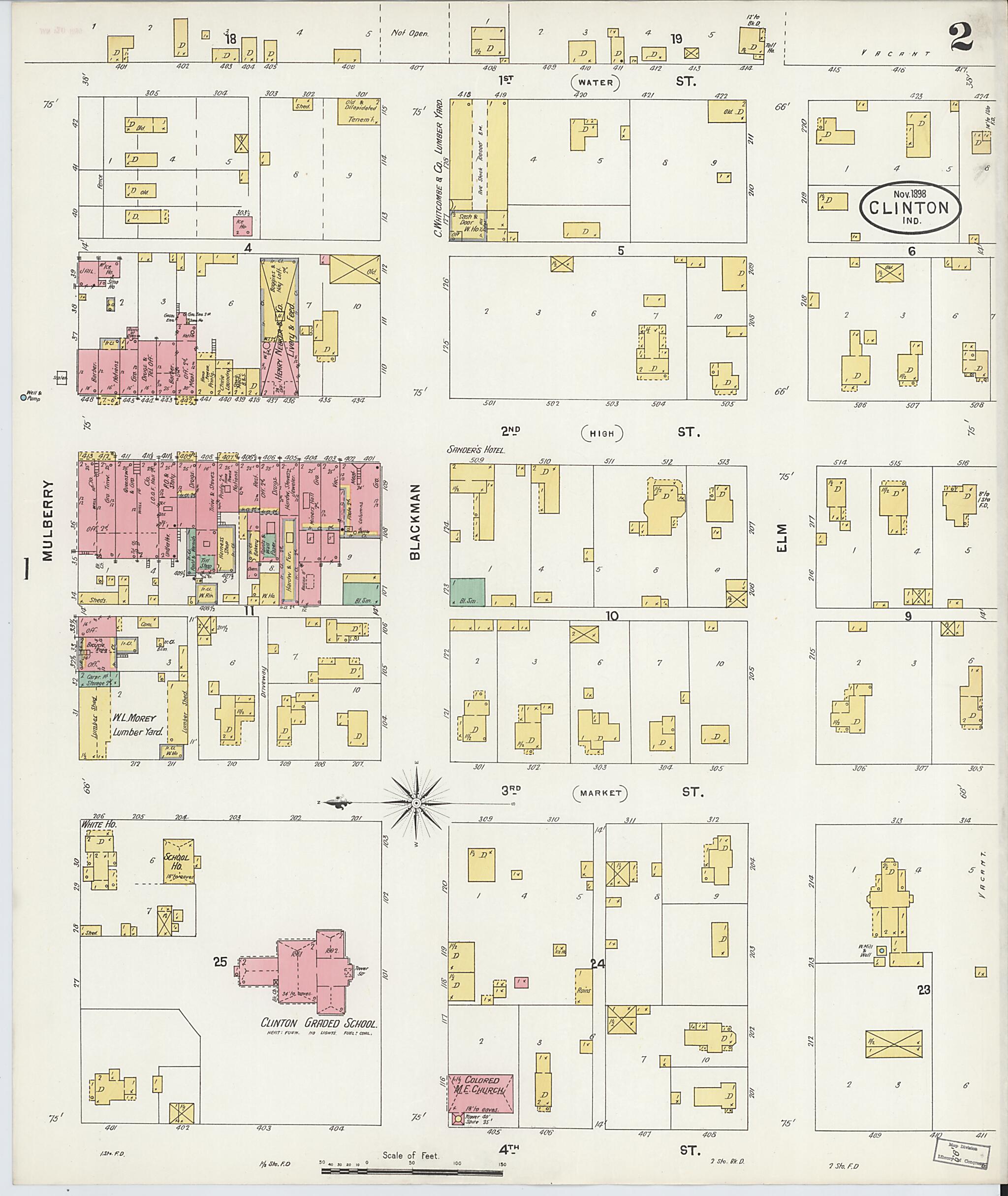 This old map of Clinton, Vermillion County, Indiana was created by Sanborn Map Company in 1898