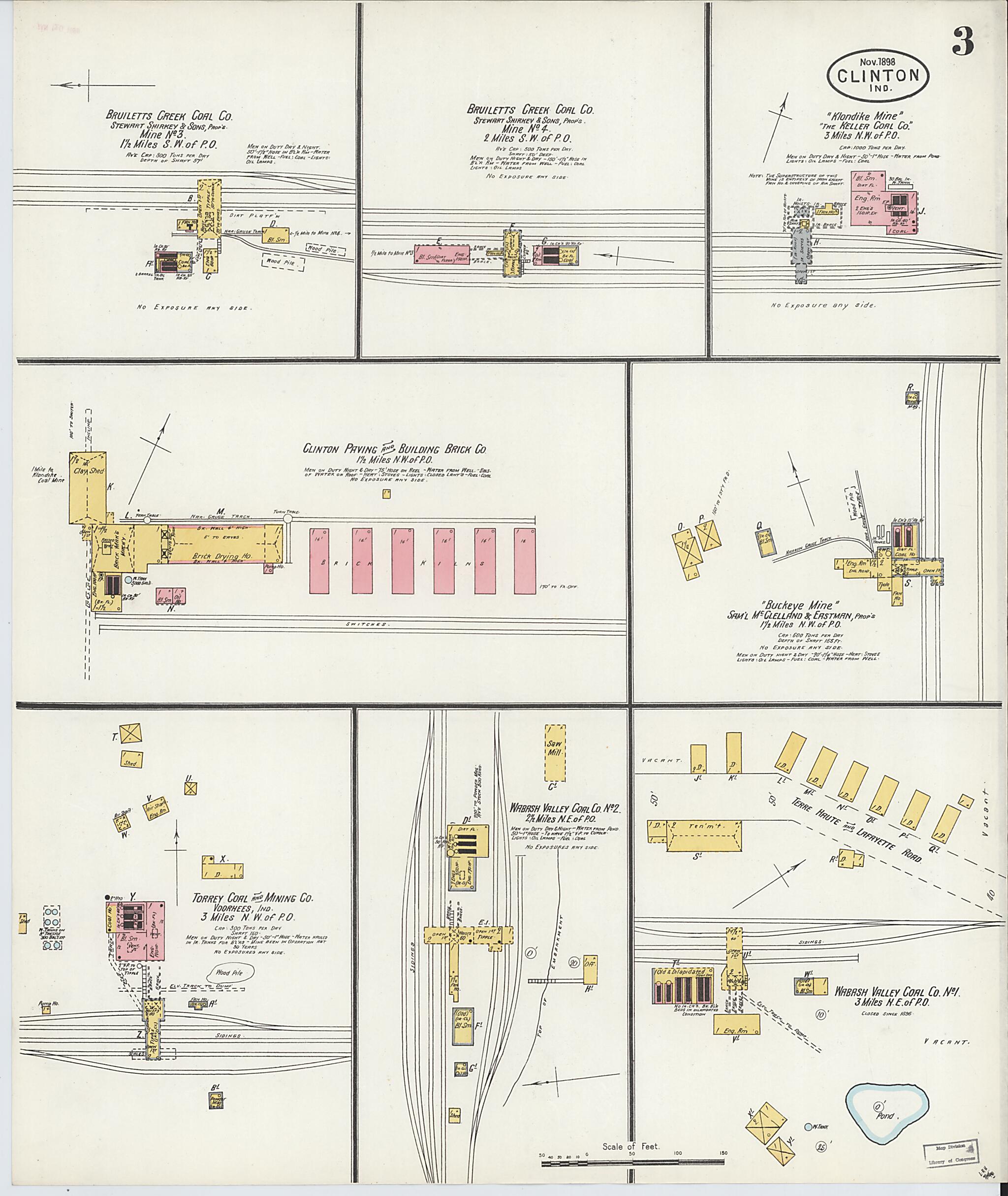 This old map of Clinton, Vermillion County, Indiana was created by Sanborn Map Company in 1898