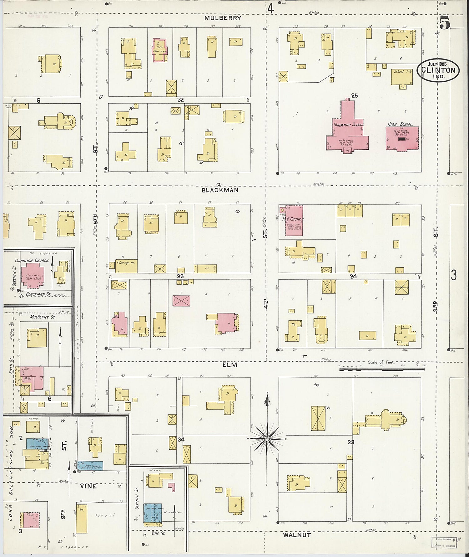 This old map of Clinton, Vermillion County, Indiana was created by Sanborn Map Company in 1905