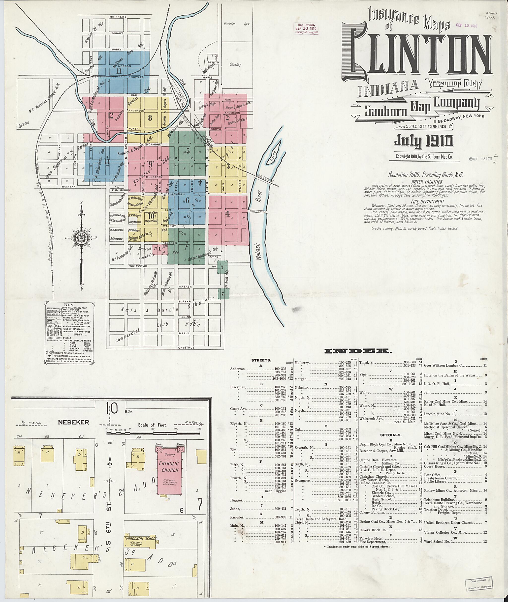 This old map of Clinton, Vermillion County, Indiana was created by Sanborn Map Company in 1910