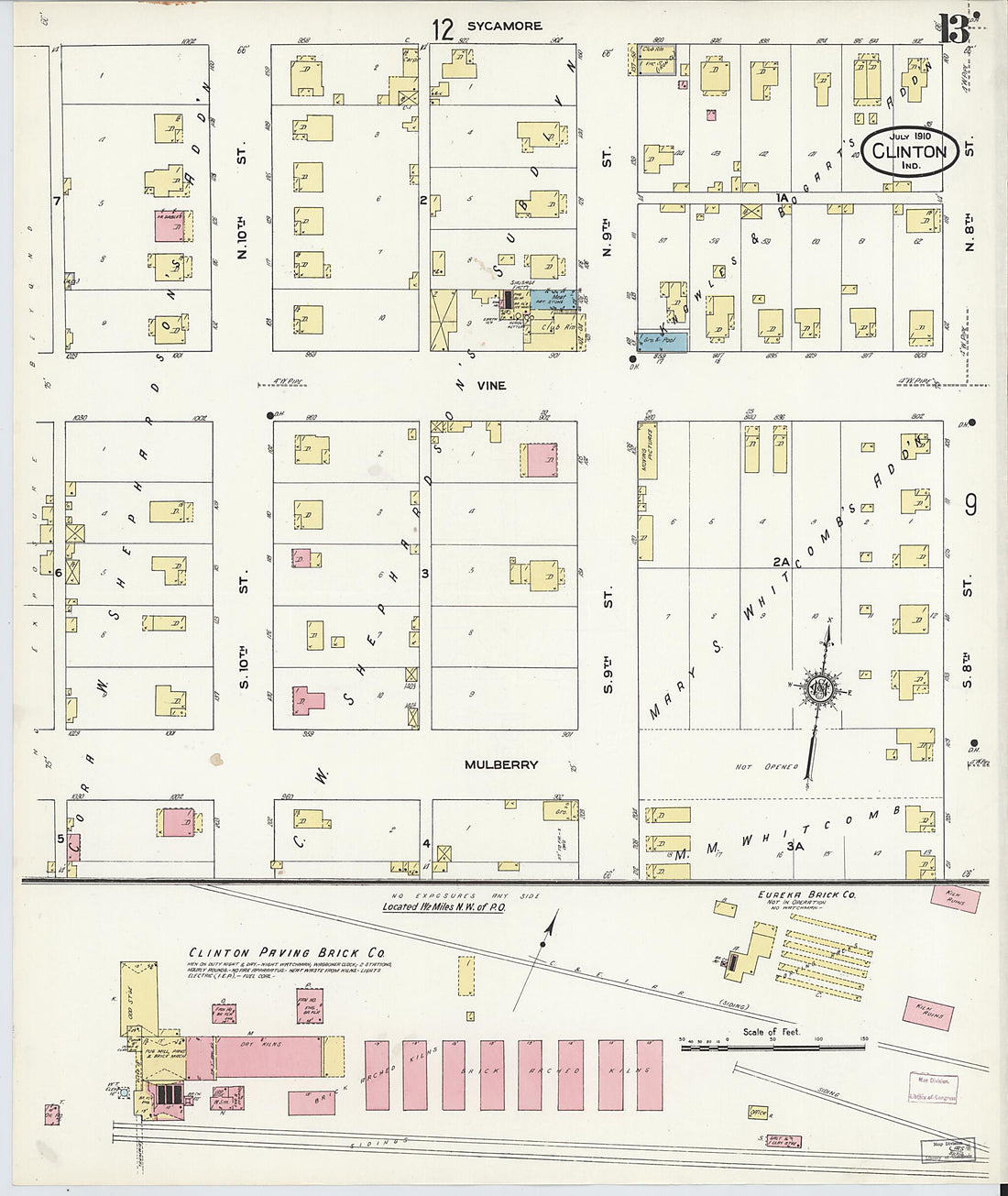 This old map of Clinton, Vermillion County, Indiana was created by Sanborn Map Company in 1910