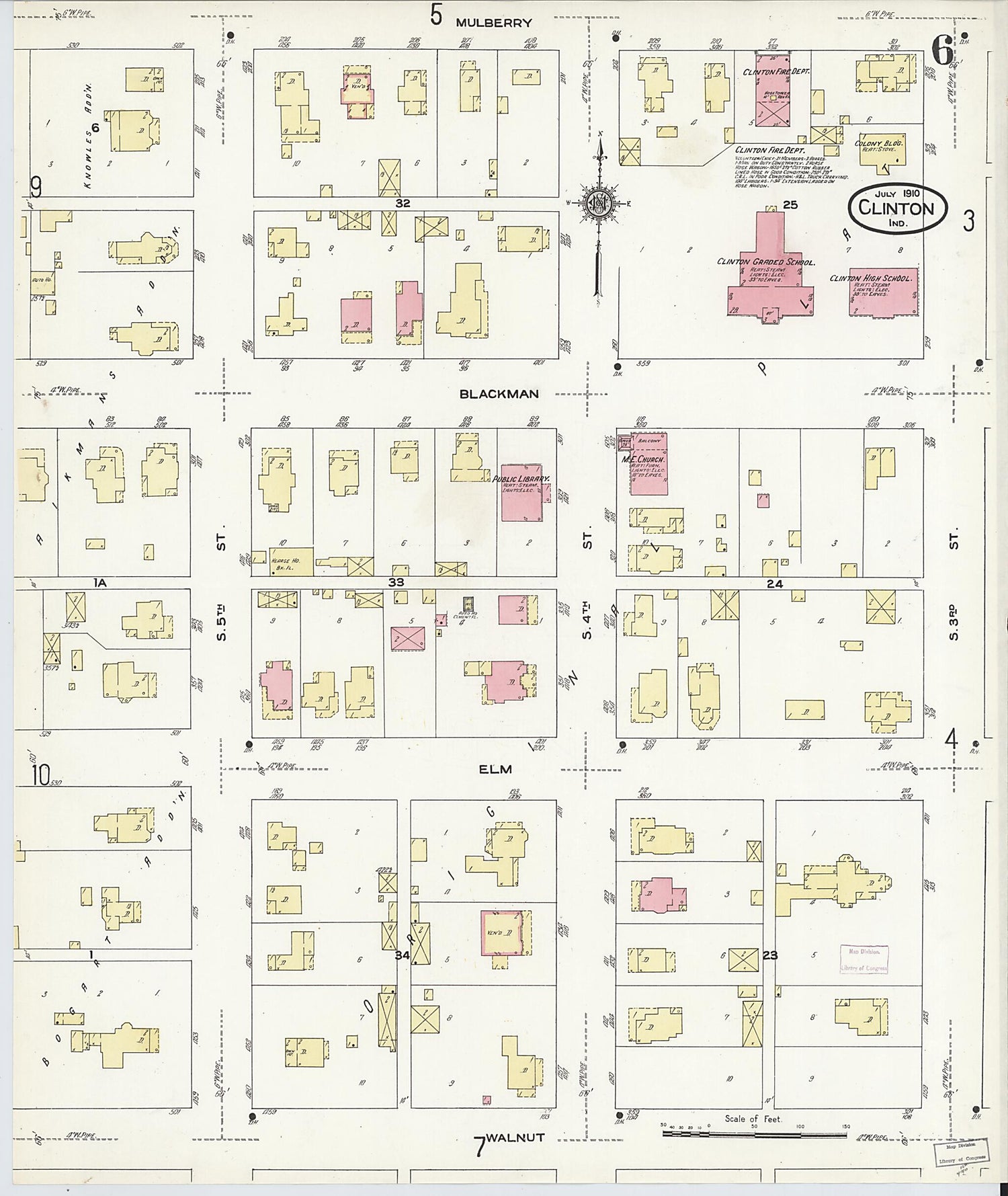 This old map of Clinton, Vermillion County, Indiana was created by Sanborn Map Company in 1910