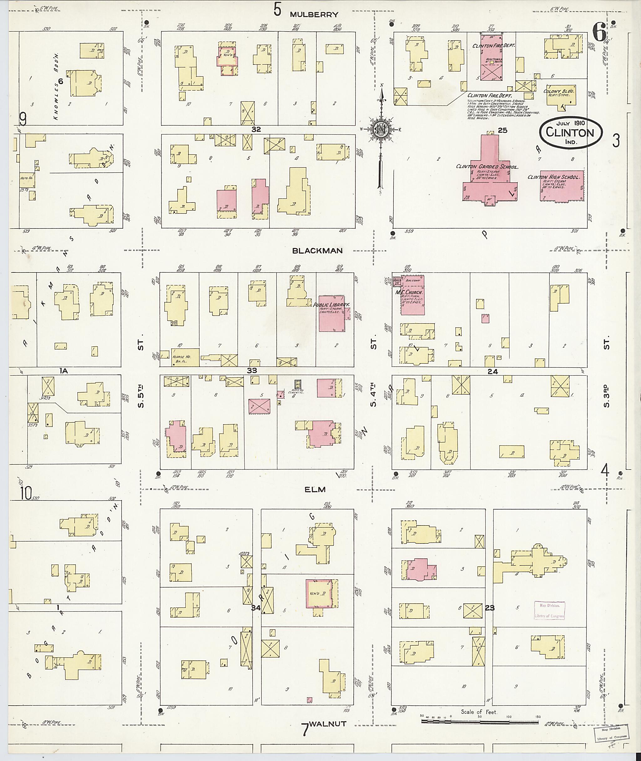 This old map of Clinton, Vermillion County, Indiana was created by Sanborn Map Company in 1910