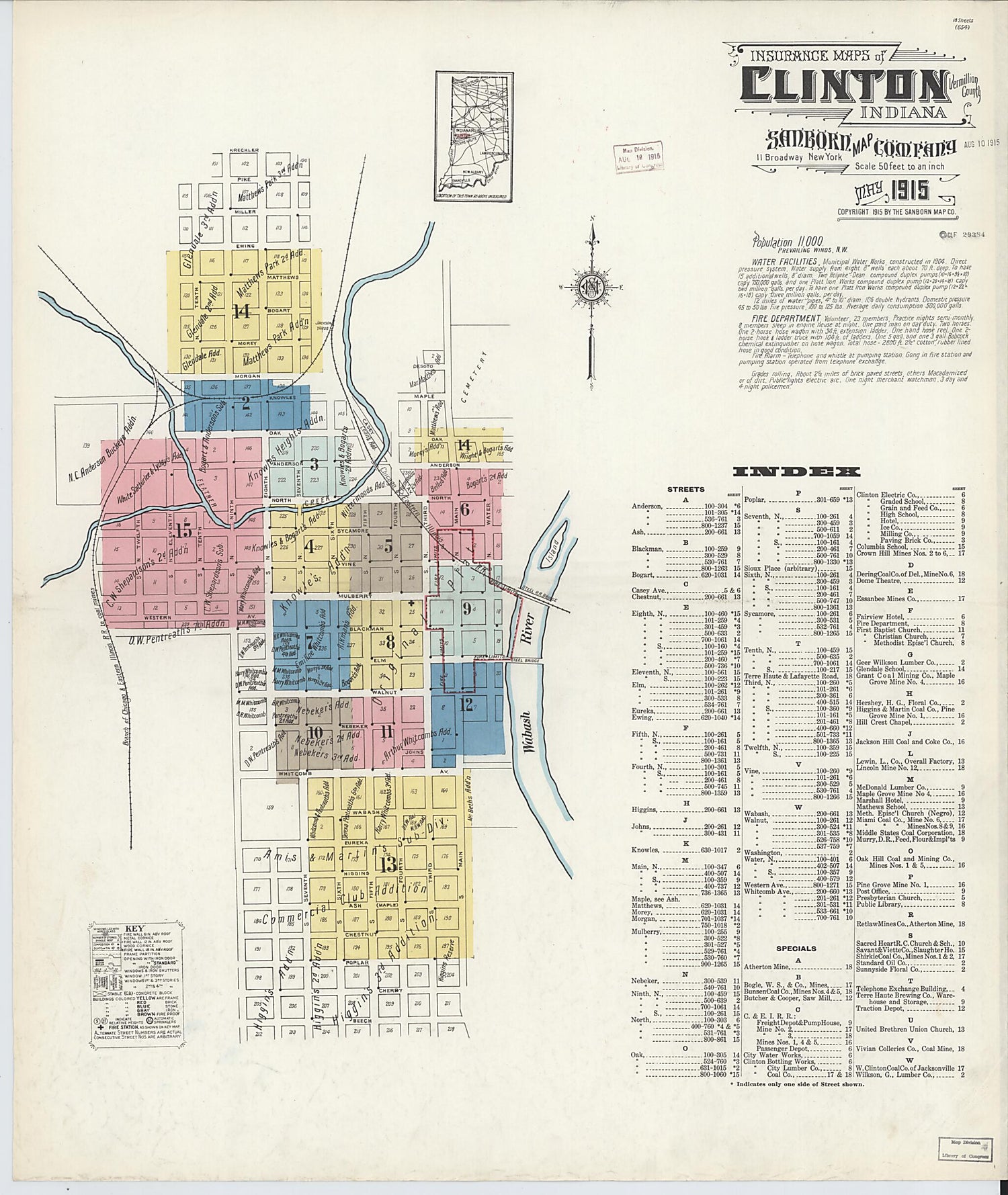 This old map of Clinton, Vermillion County, Indiana was created by Sanborn Map Company in 1915