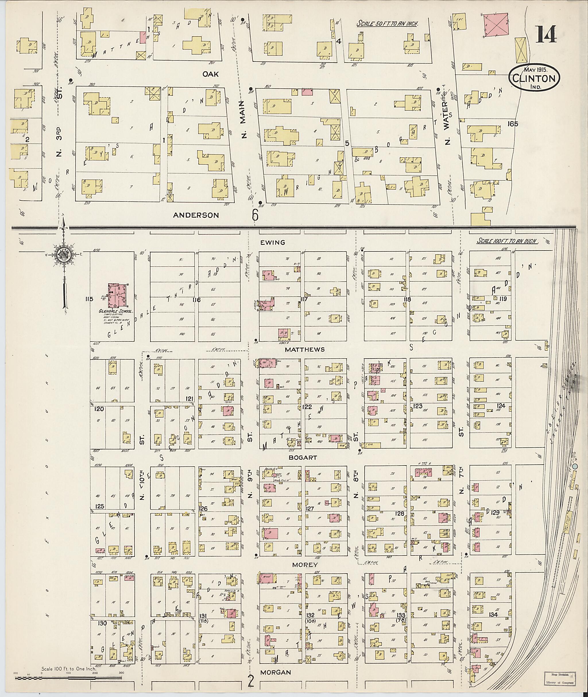 This old map of Clinton, Vermillion County, Indiana was created by Sanborn Map Company in 1915